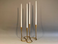 Danish Serpentine Brass Candlesticks by Illums Bolighus, Denmark