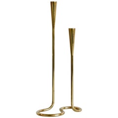 Danish Serpentine Brass Candlesticks by Illums Bolighus, Denmark