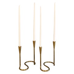 Danish Serpentine Brass Candlesticks by Illums Bolighus, Denmark