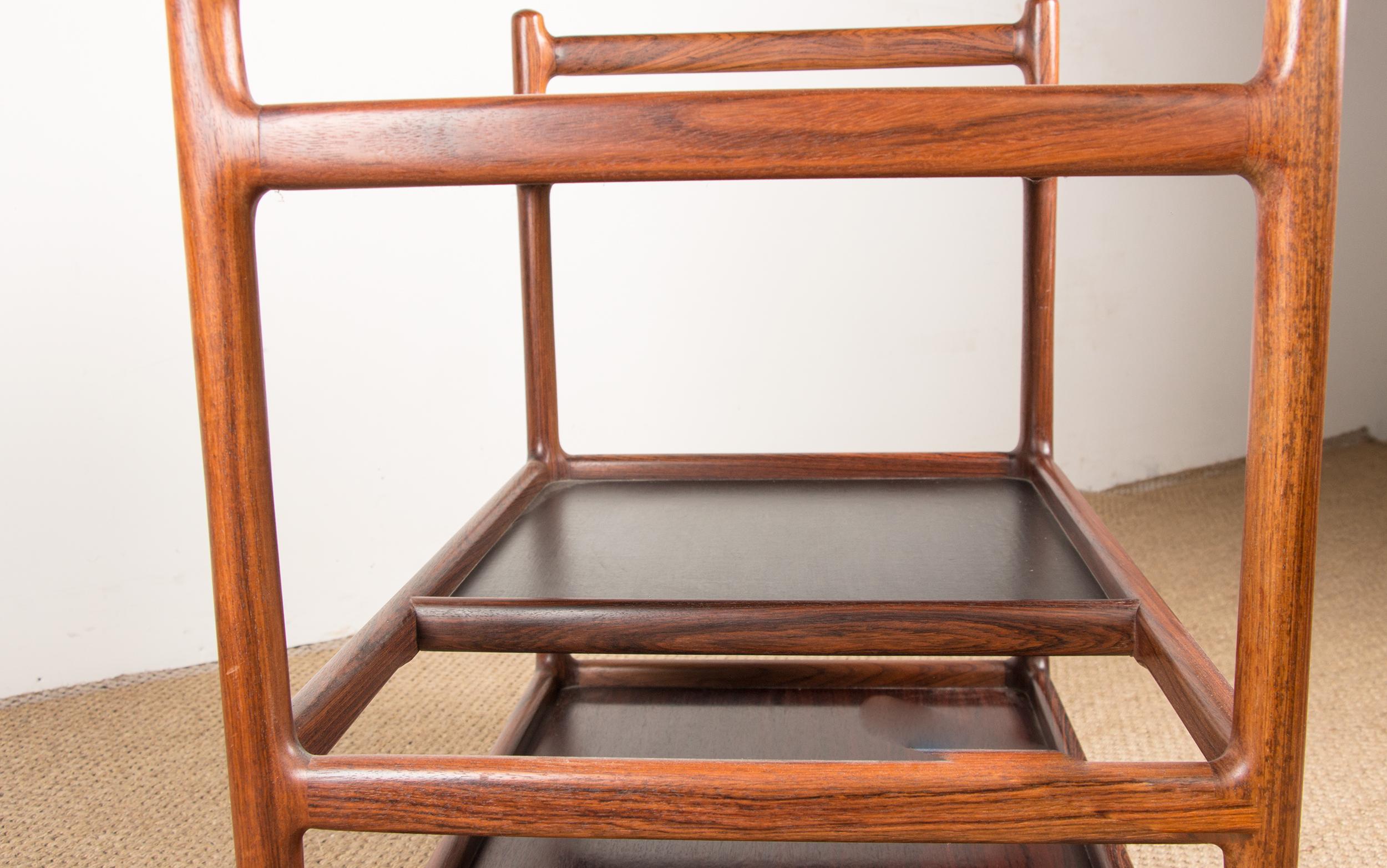 Danish Serving Trolley, 3 Levels, Rosewood, Johannes Andersen for Silkeborg 1960 6