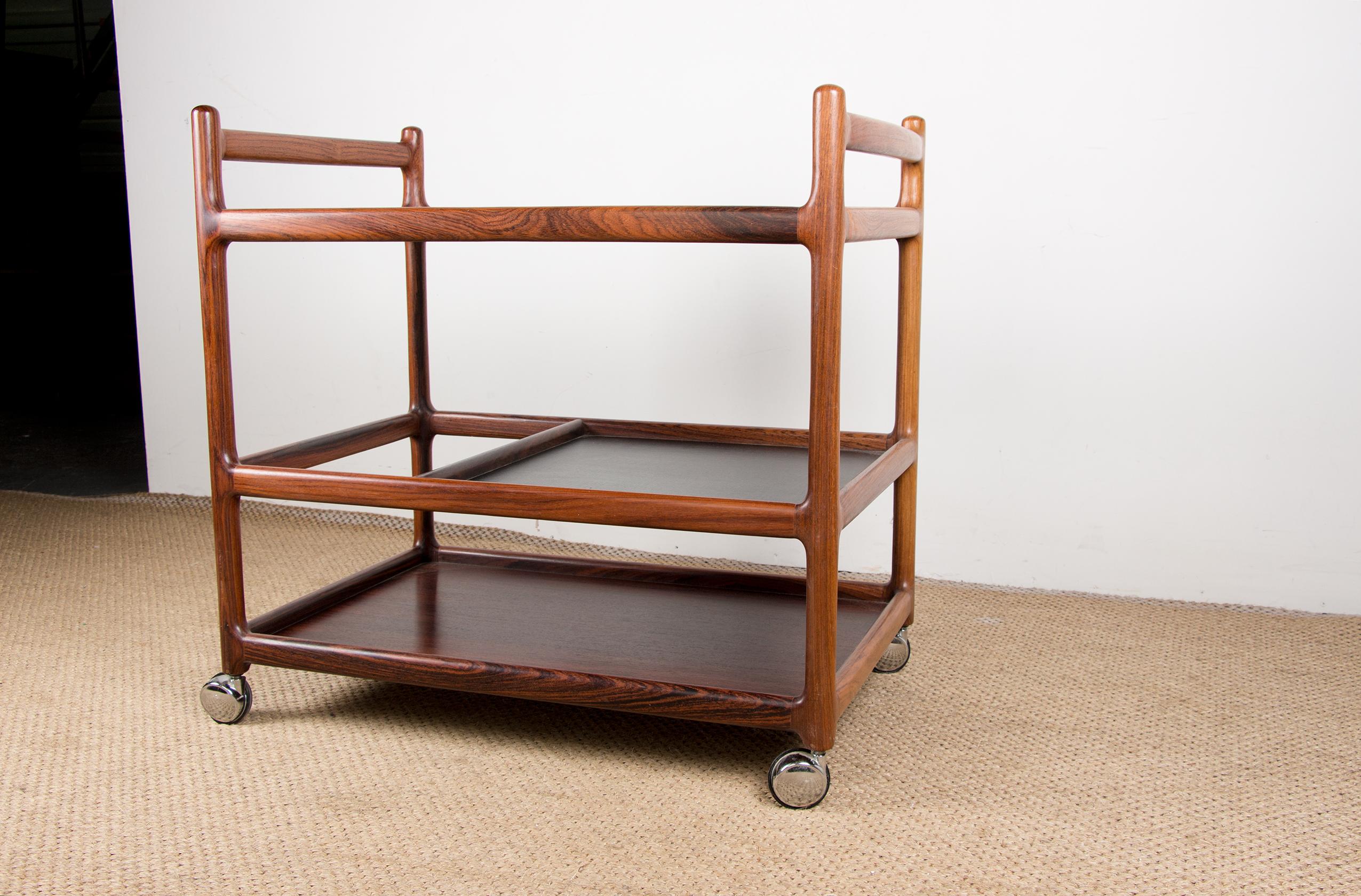 Mid-20th Century Danish Serving Trolley, 3 Levels, Rosewood, Johannes Andersen for Silkeborg 1960
