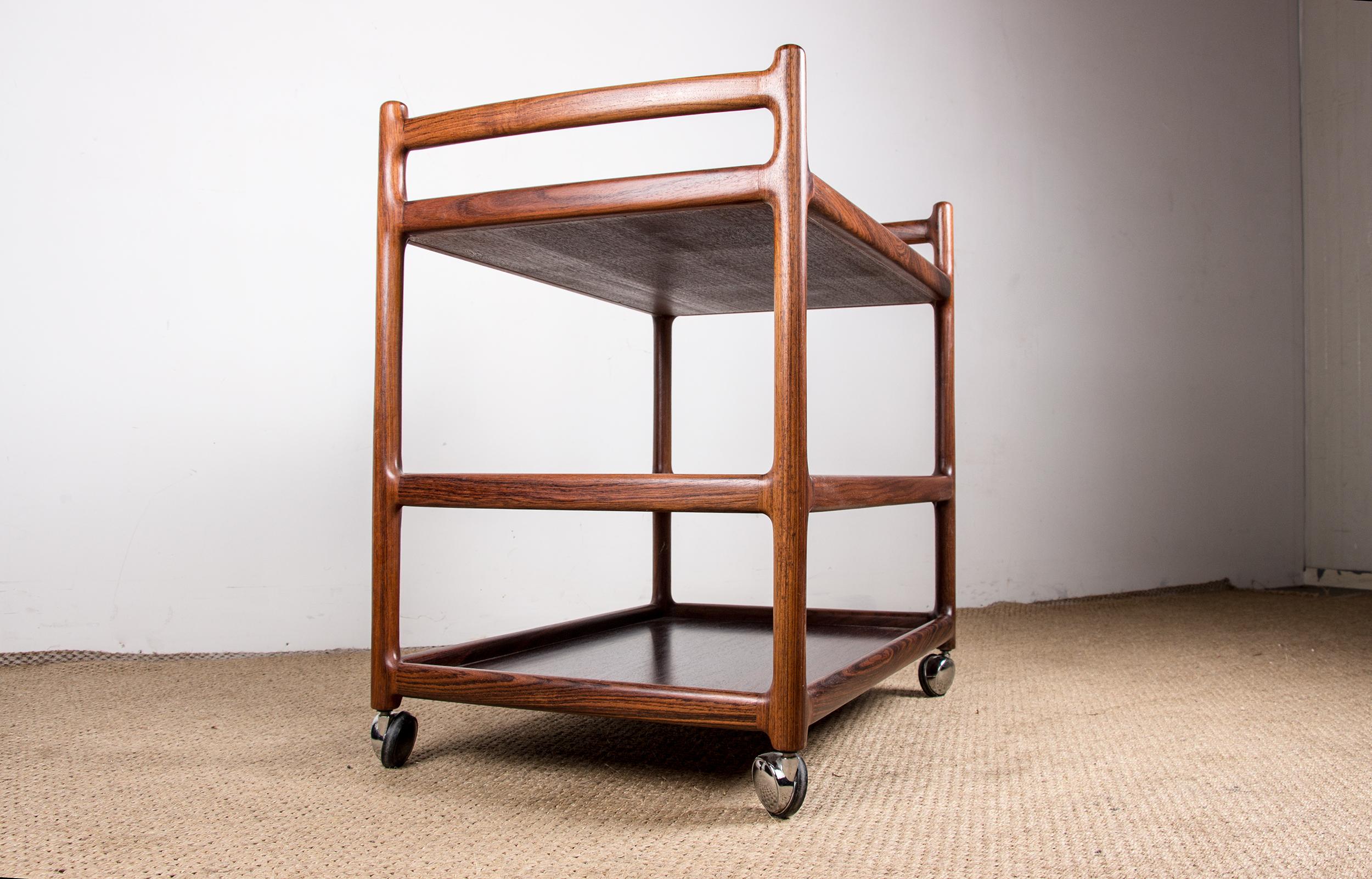 Danish Serving Trolley, 3 Levels, Rosewood, Johannes Andersen for Silkeborg 1960 4