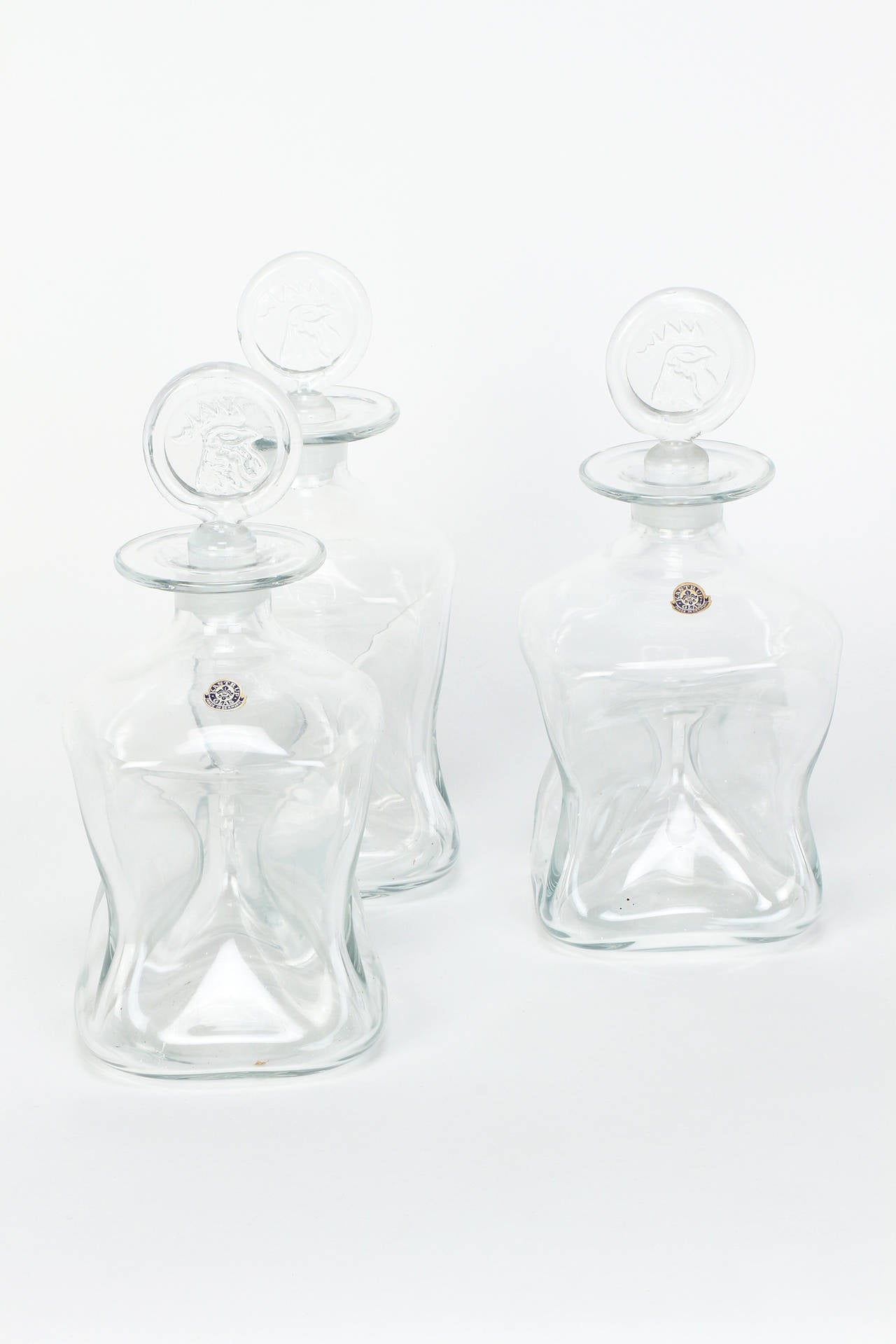 Mid-Century Modern Danish Set of 3 Decanter Kluk Kluk by Jacob Bang for Kastrup, 1950s For Sale