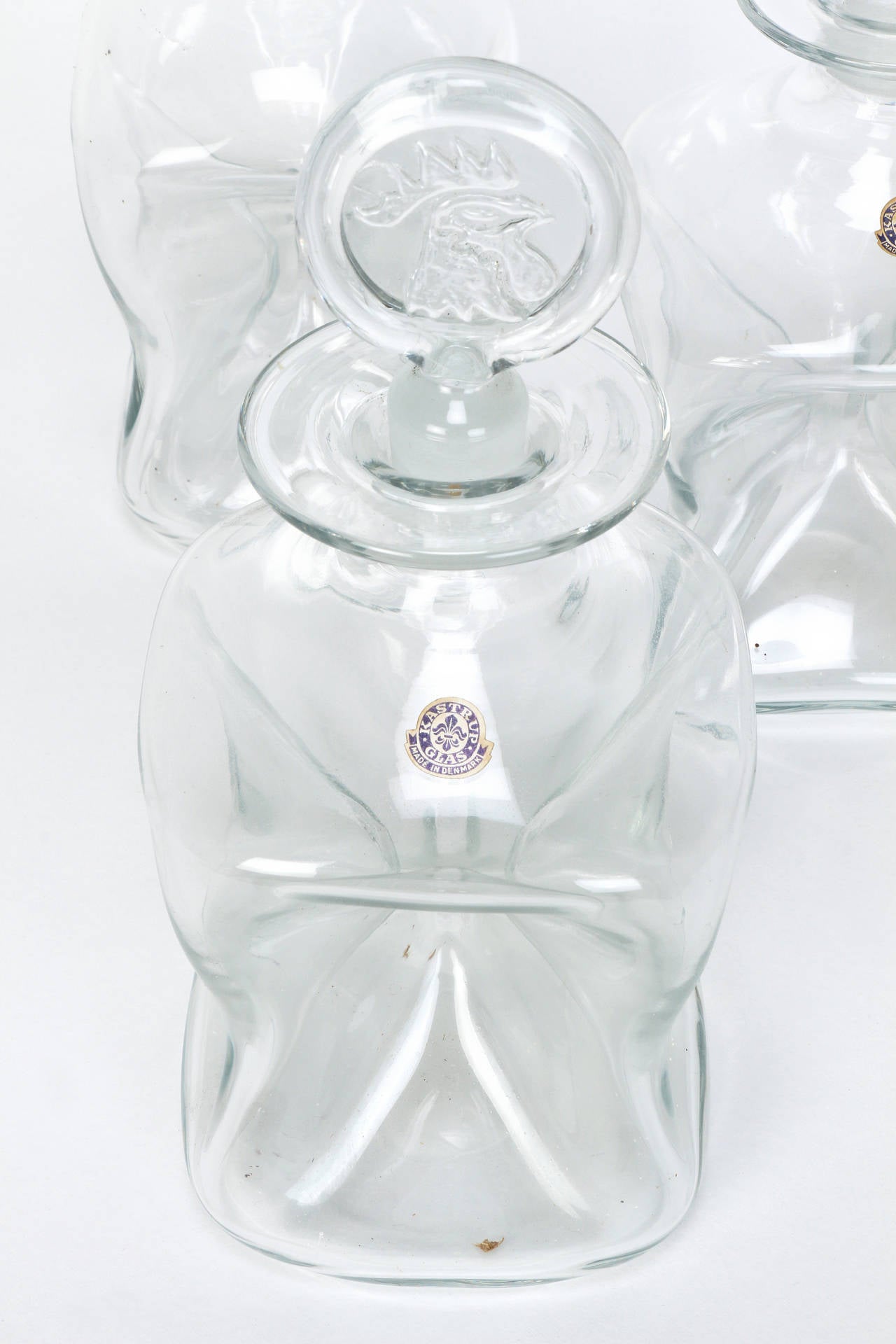 Danish Set of 3 Decanter Kluk Kluk by Jacob Bang for Kastrup, 1950s In Excellent Condition For Sale In Basel, CH