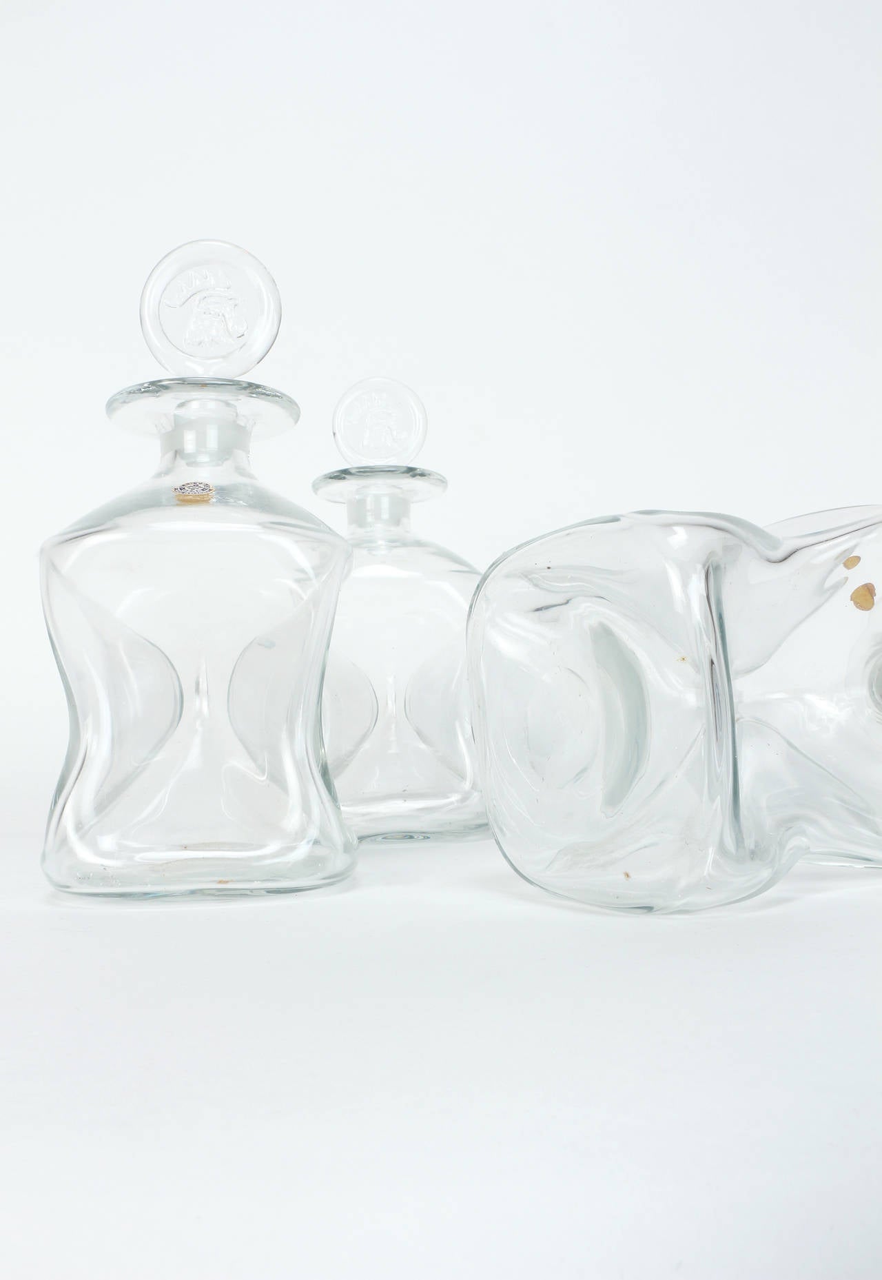 Danish Set of 3 Decanter Kluk Kluk by Jacob Bang for Kastrup, 1950s For Sale 1