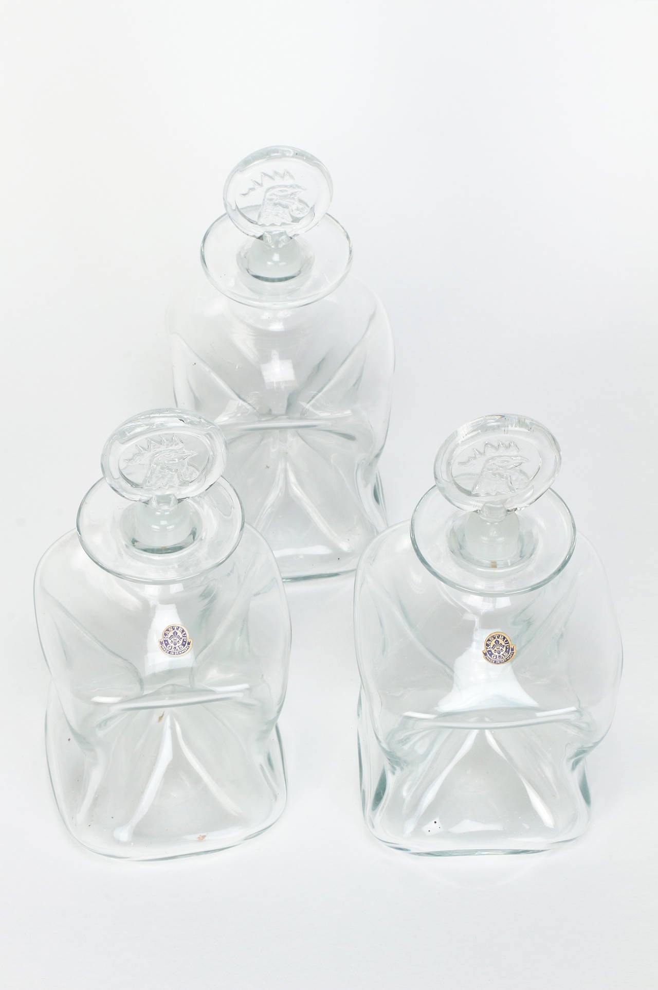 Danish Set of 3 Decanter Kluk Kluk by Jacob Bang for Kastrup, 1950s For Sale 2