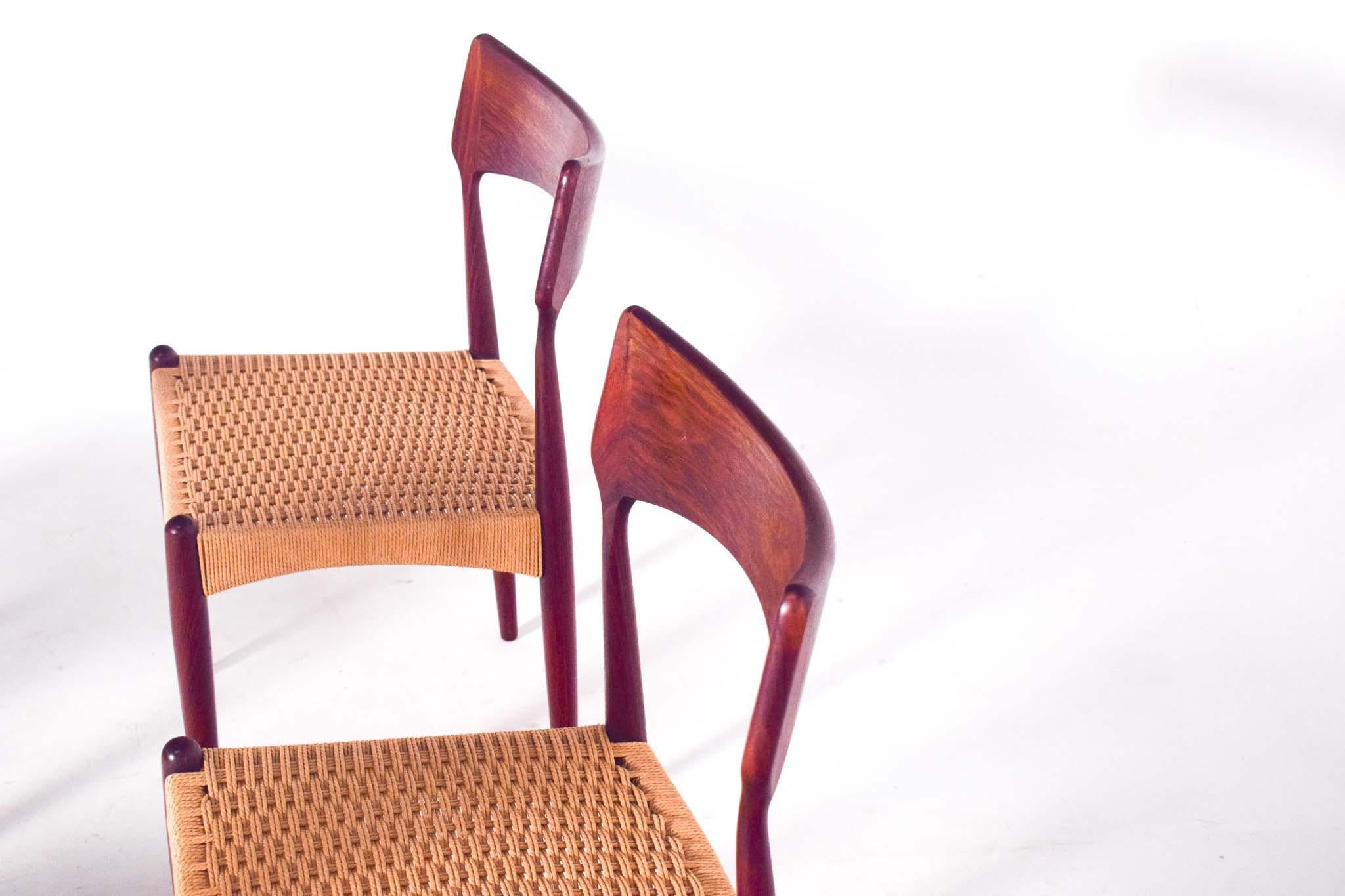 Rosewood Danish Set of 6 Dining Chairs Produced by Bernhard Pedersen & Son, 1960s For Sale