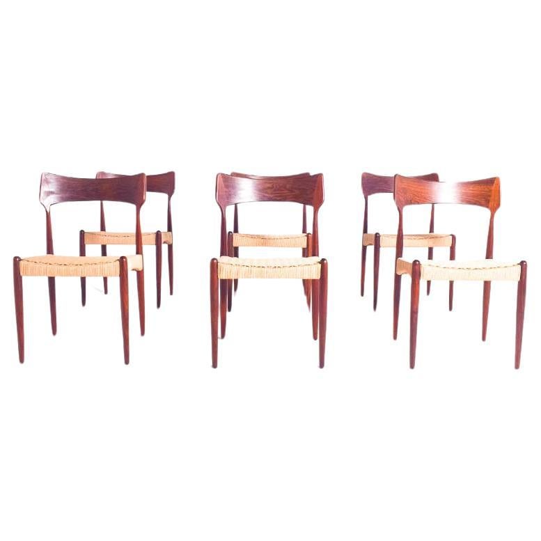 Conjunto danés de 6 sillas de comedor producidas por Bernhard Pedersen & Son, años 60
