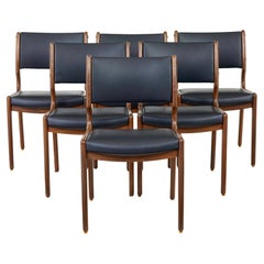 Danish Set of 6 Mid-20th Century Teak and Leather Dining Chairs