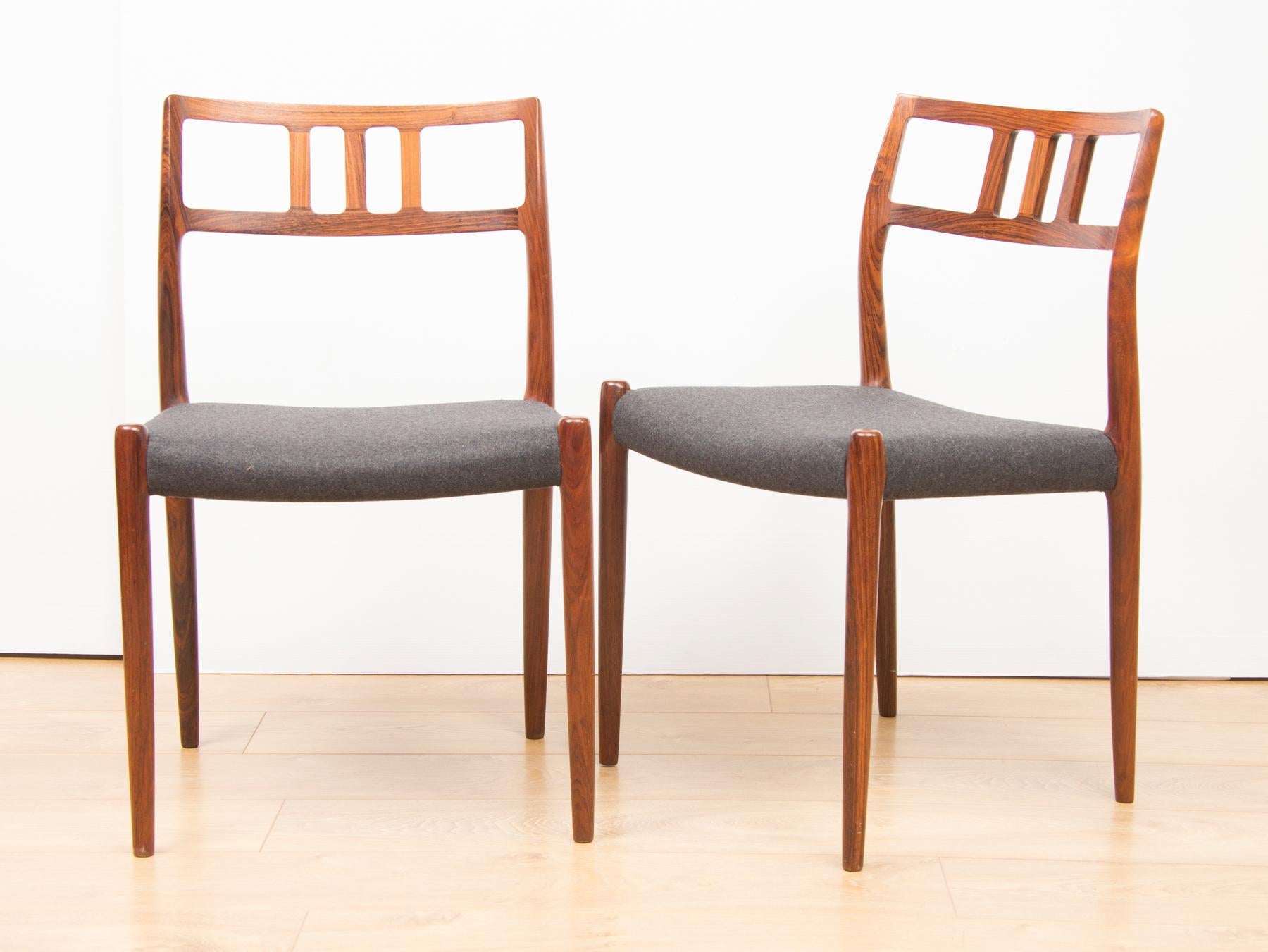 Danish rosewood set of 6 Model 79 chairs by Neils Otto Moller for J L Moller, circa 1960.