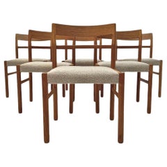 Danish Set of 6 Oak and Cream Wool Dining Chairs