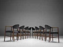Danish Set of Eight Black Leather Armchairs by Kurt Olsen