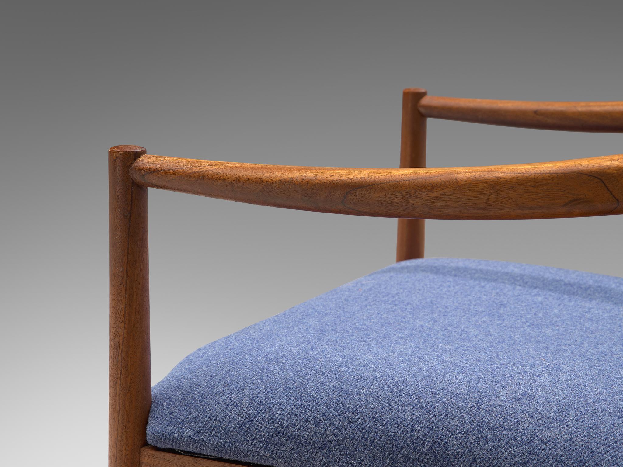 Danish Set of Eight Chairs in Teak and Blue Upholstery 1