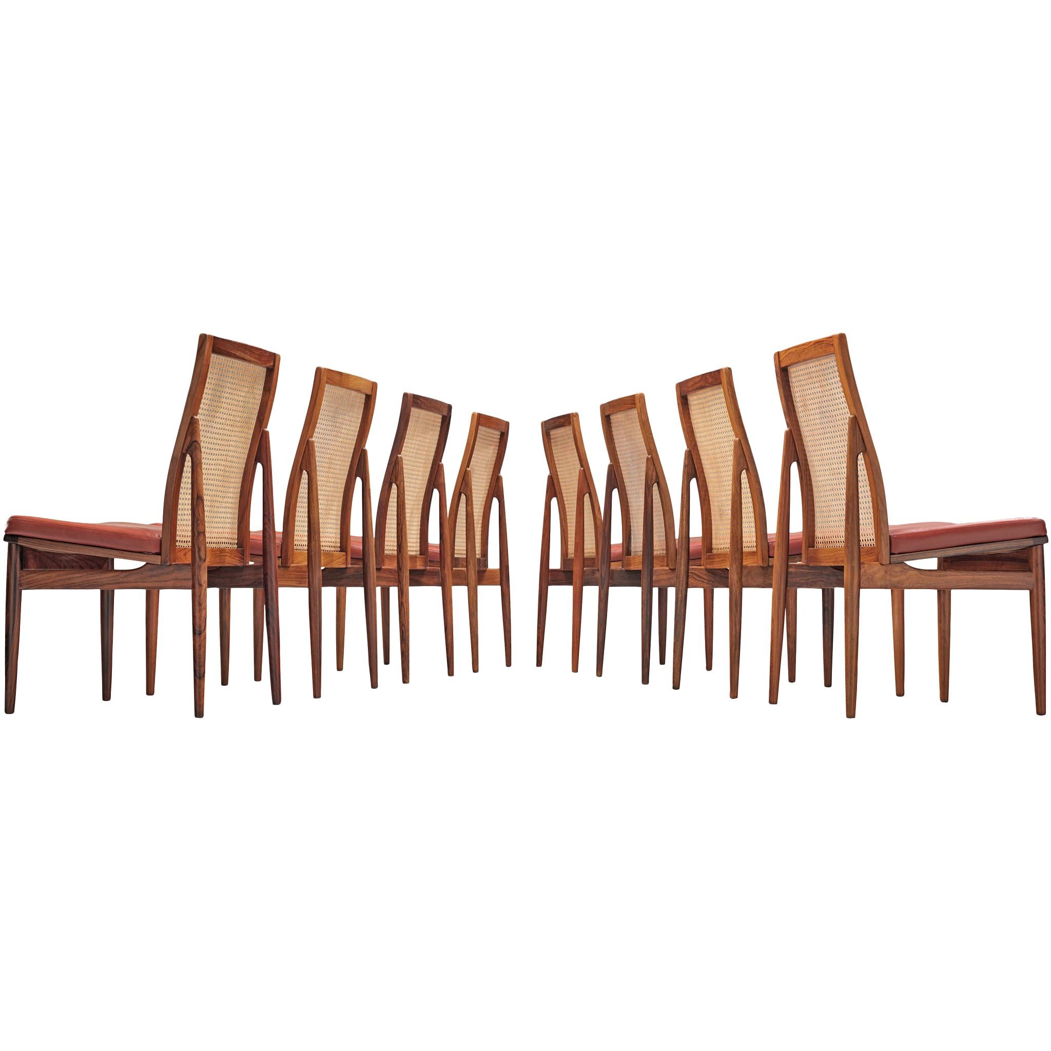 Danish Set of Eight Dining Chairs Fully Restored and Reupholstered