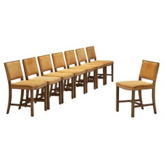 Danish Set of Eight Dining Chairs in Leather and Elm 