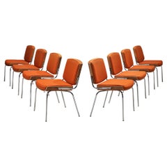 Danish Set of Eight Dining Chairs in Oak and Red Upholstery