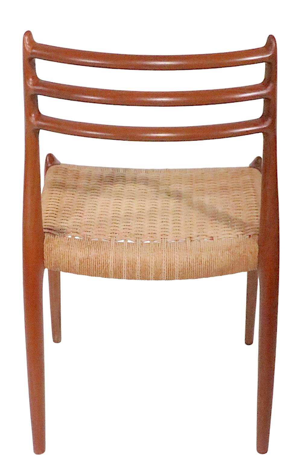Papercord Danish Set of Eight Teak Dining Chairs by Neils Moller / J.L.Moller, circa 1960s For Sale