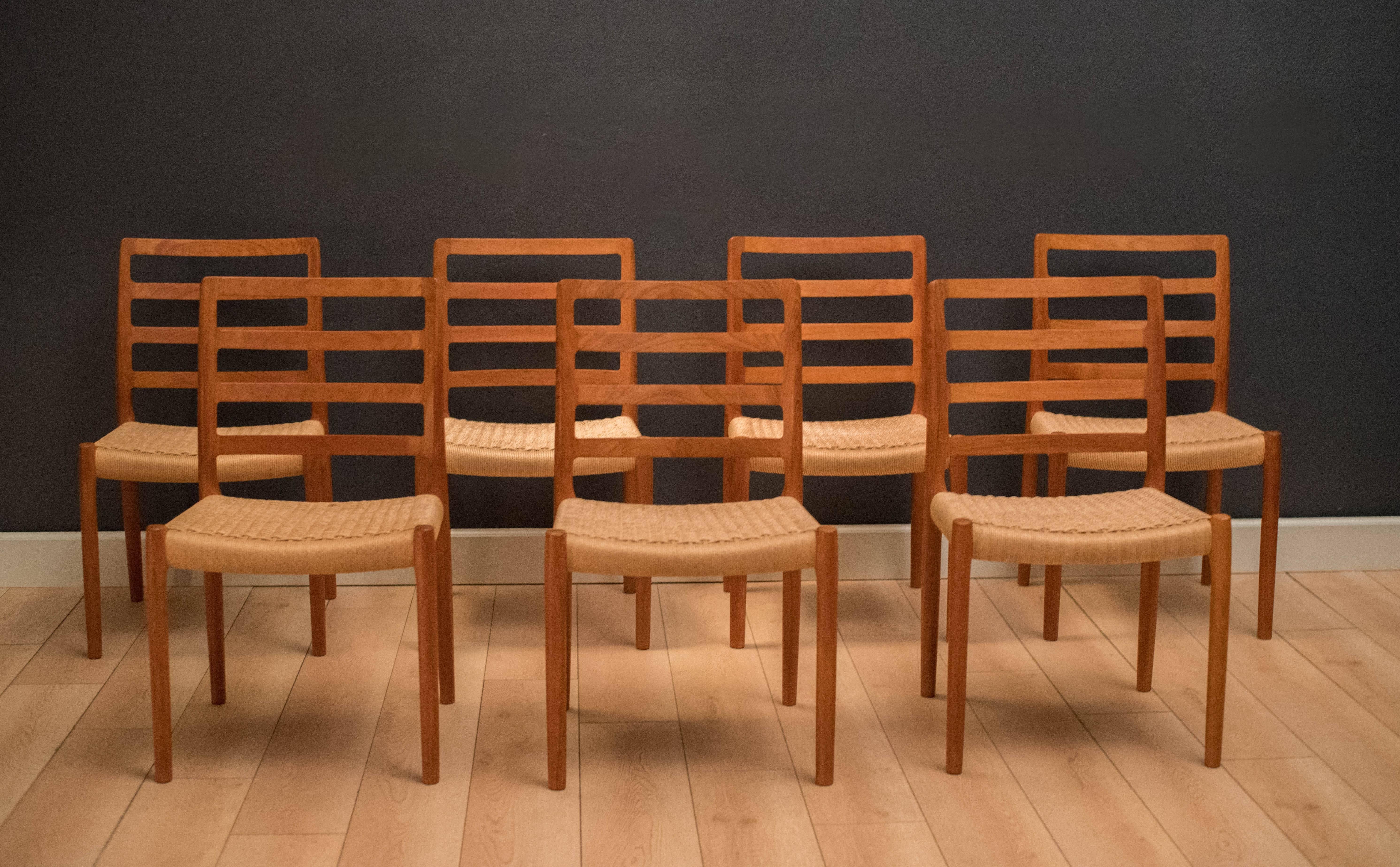 Scandinavian Modern Danish Set of Eight Teak Moller Dining Chairs Model 85