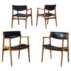 Danish Set of Four Armchairs in Oak and Black Leatherette 