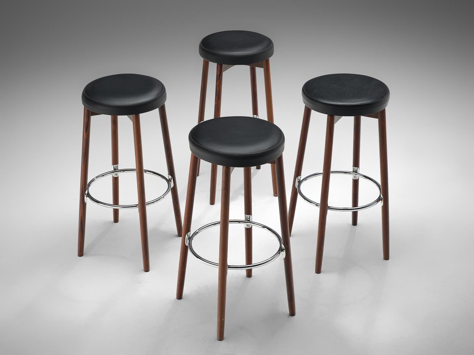 Scandinavian Modern Danish Set of Four Barstools in Rosewood by Hugo Frandsen