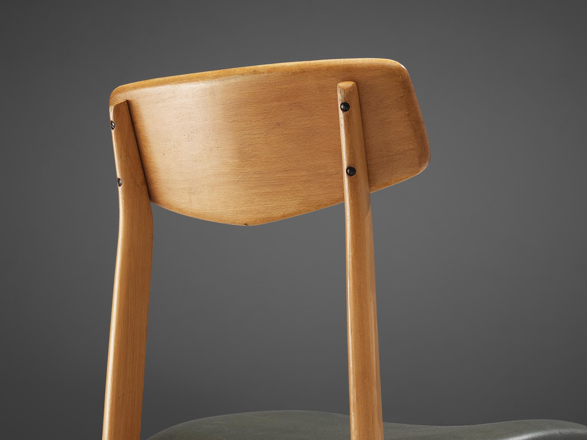 Faux Leather Danish Set of Four Danish Sculptural Chairs in Blonde Wood For Sale