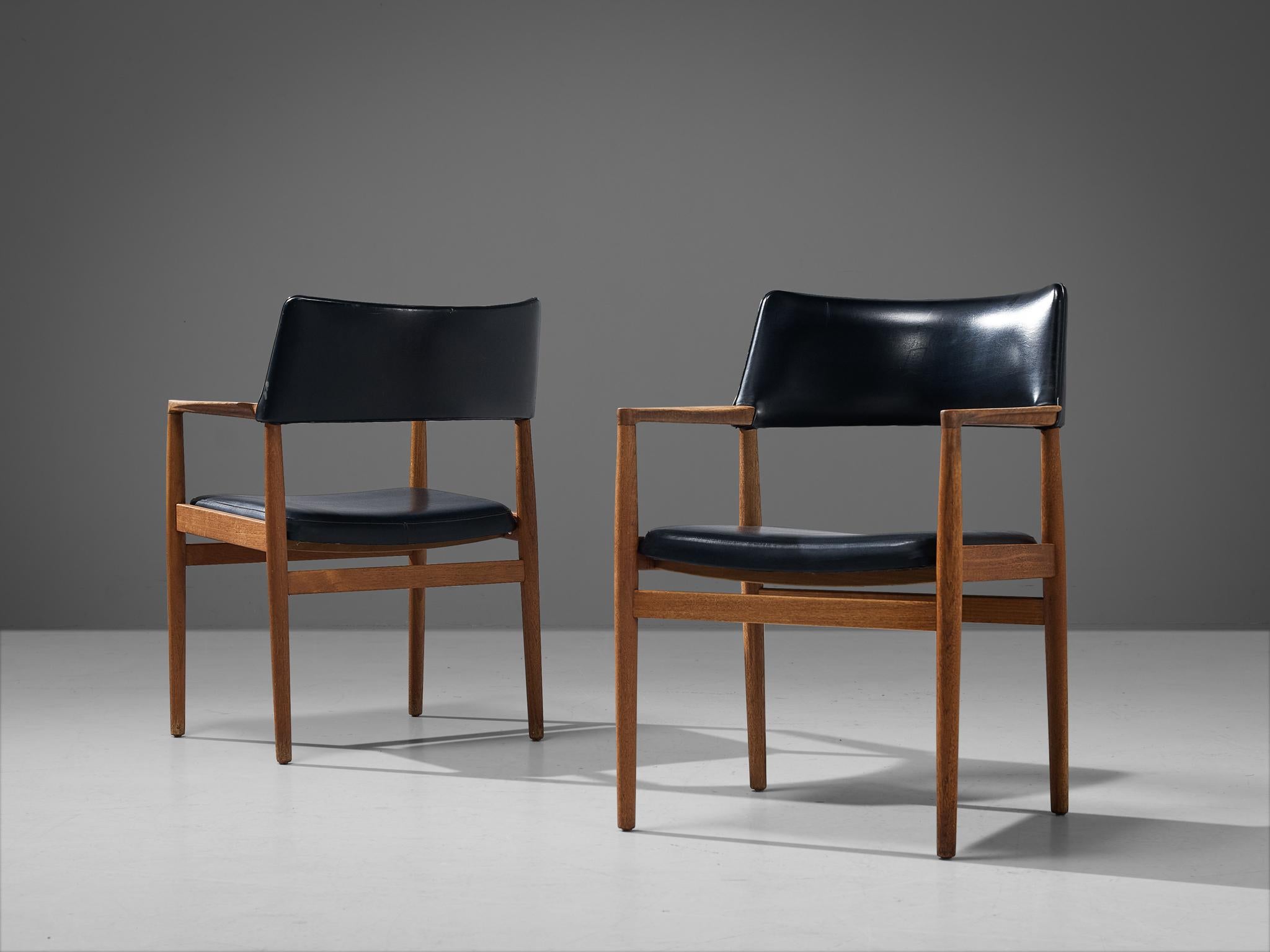 Danish Set of Four Dining Chairs in Black Leatherette and Teak For Sale 7