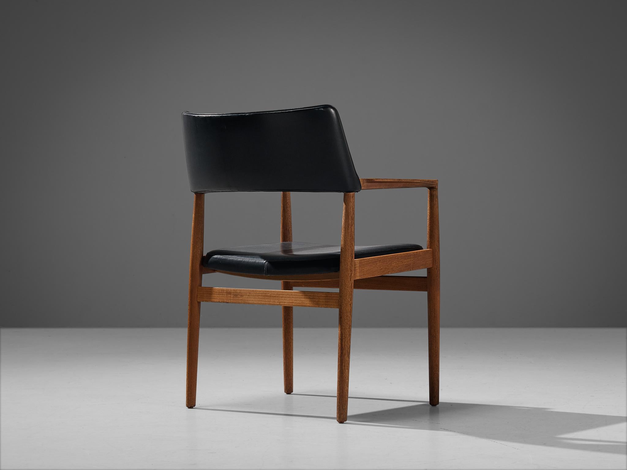 Scandinavian Modern Danish Set of Four Dining Chairs in Black Leatherette and Teak For Sale