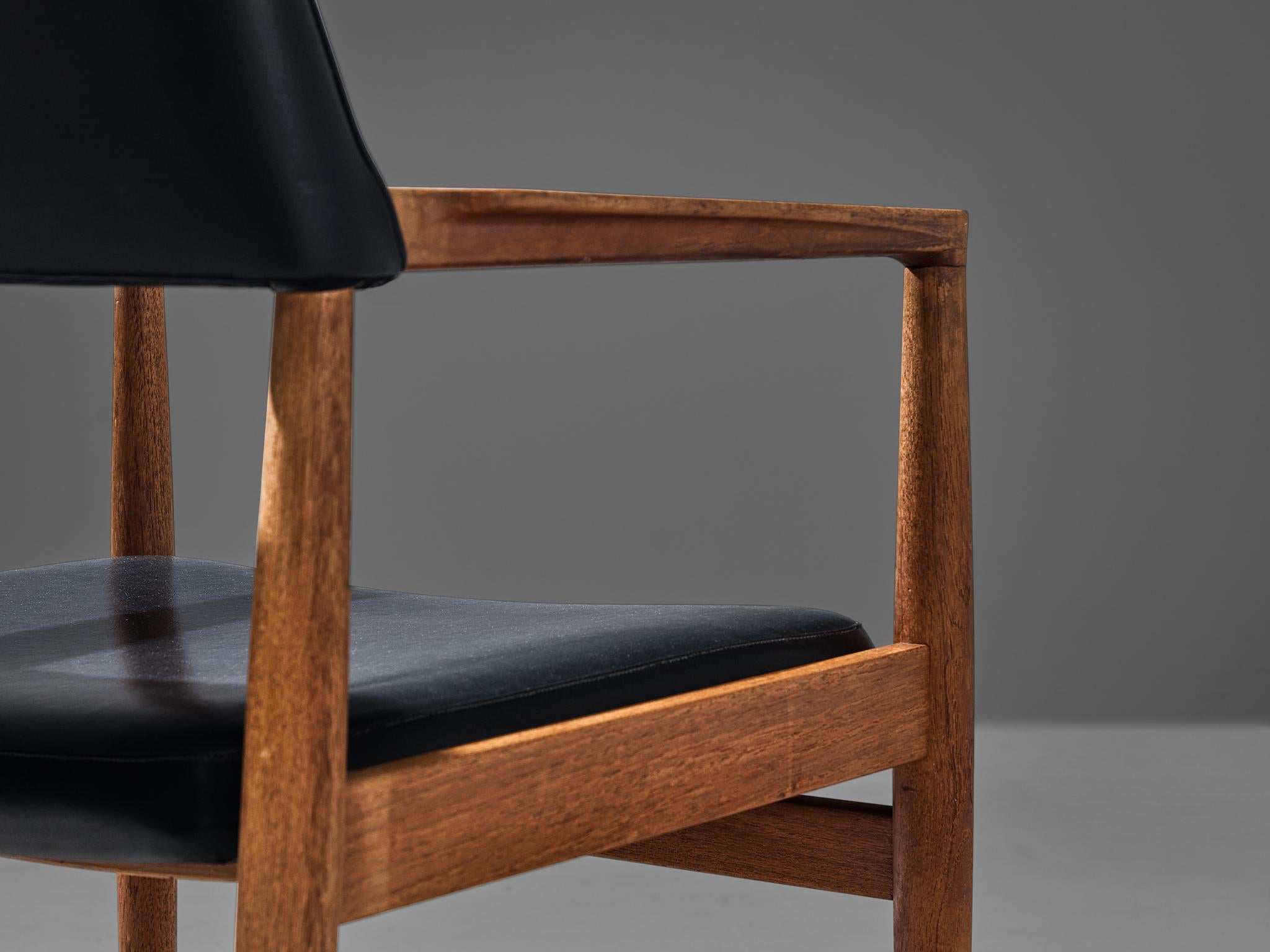 Danish Set of Four Dining Chairs in Black Leatherette and Teak For Sale 1