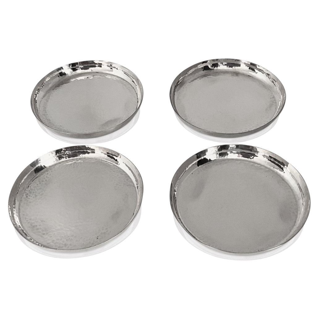 Danish Set of Four Sterling Silver Wine Coasters For Sale