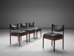 Danish Set of Rosewood Chairs with Black Leather
