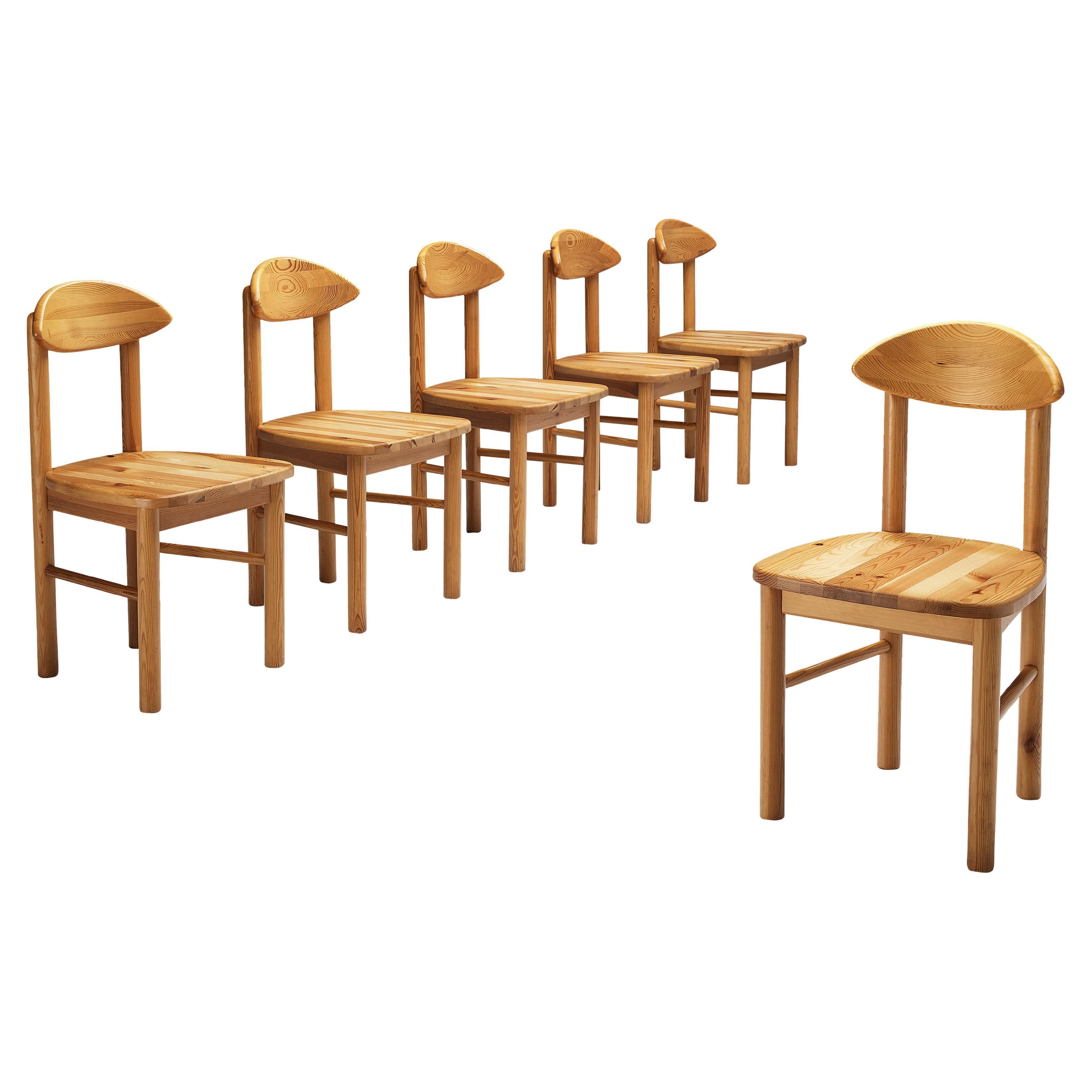 Set of Six Modern Danish Rustic Danish Chairs in Solid Knotty Pine at