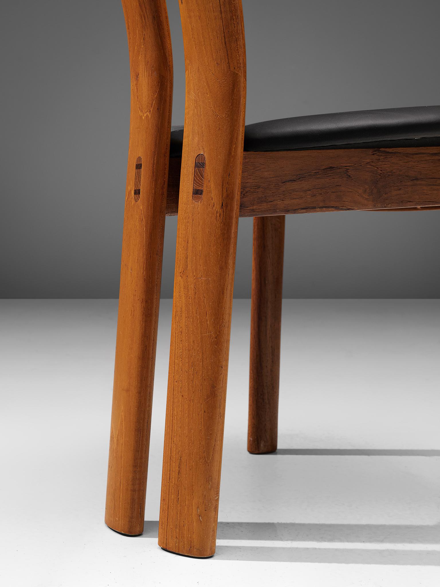 Danish Set of Six Dining Chairs in Teak, Wenge and Black Leather 7