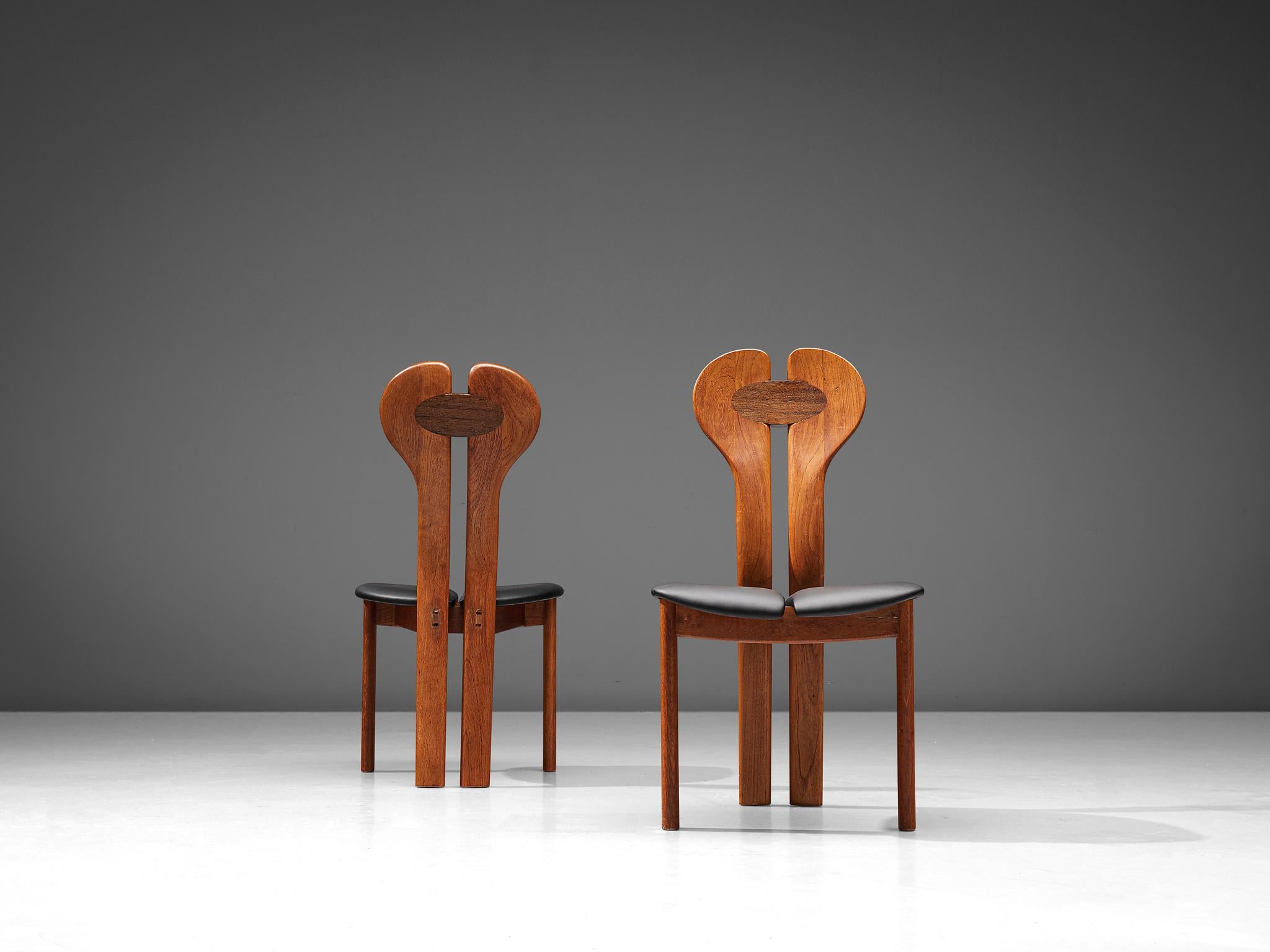 Danish Set of Six Dining Chairs in Teak, Wenge and Black Leather 3