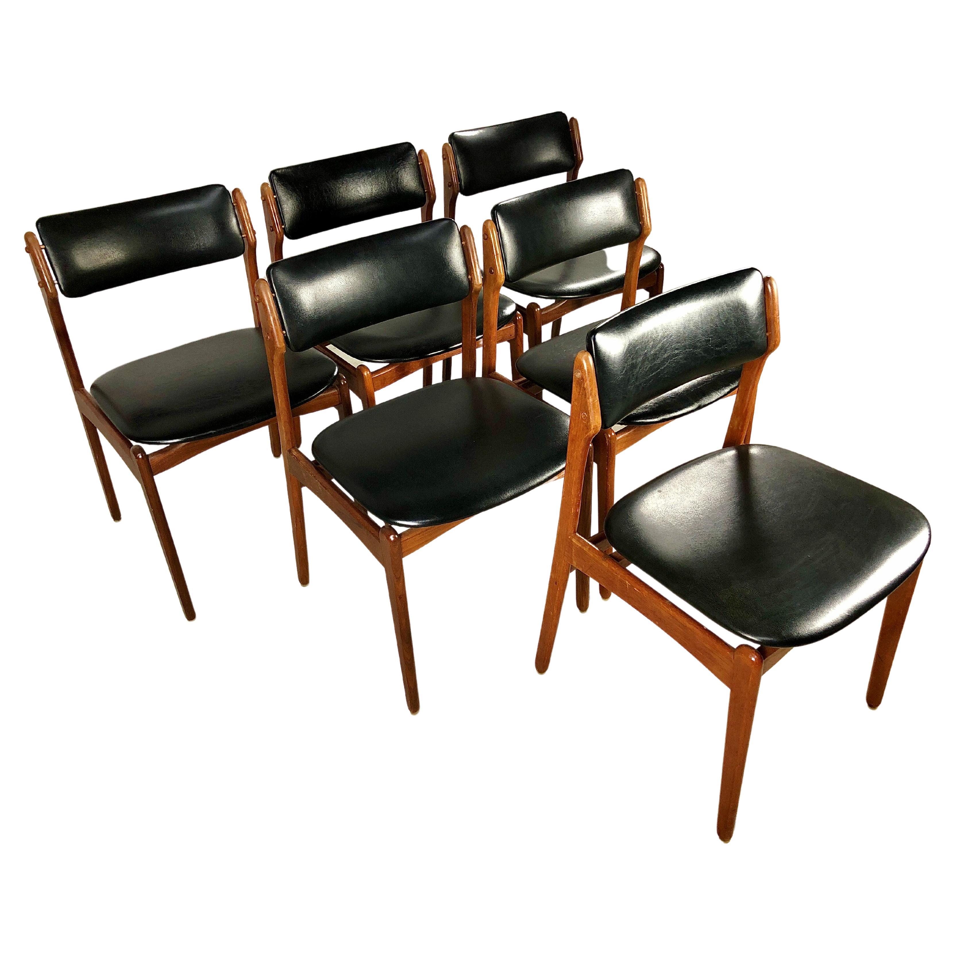 Lot de six chaises de salle à manger danoises en teck Erik Buch entièrement restaurées et retapissées
