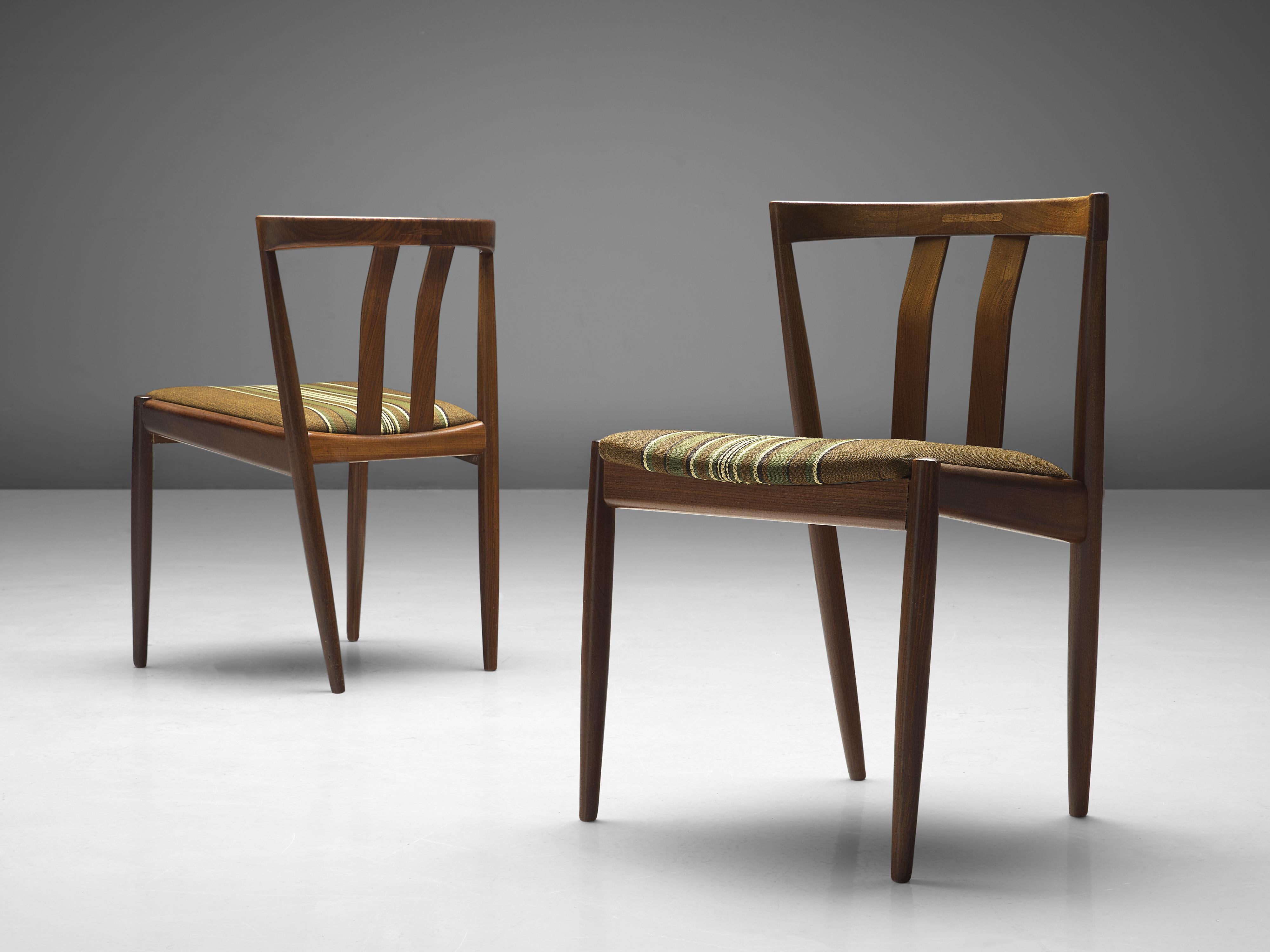 Danish Set of Six Dining Chairs in Teak and Striped Wool  In Good Condition For Sale In Waalwijk, NL