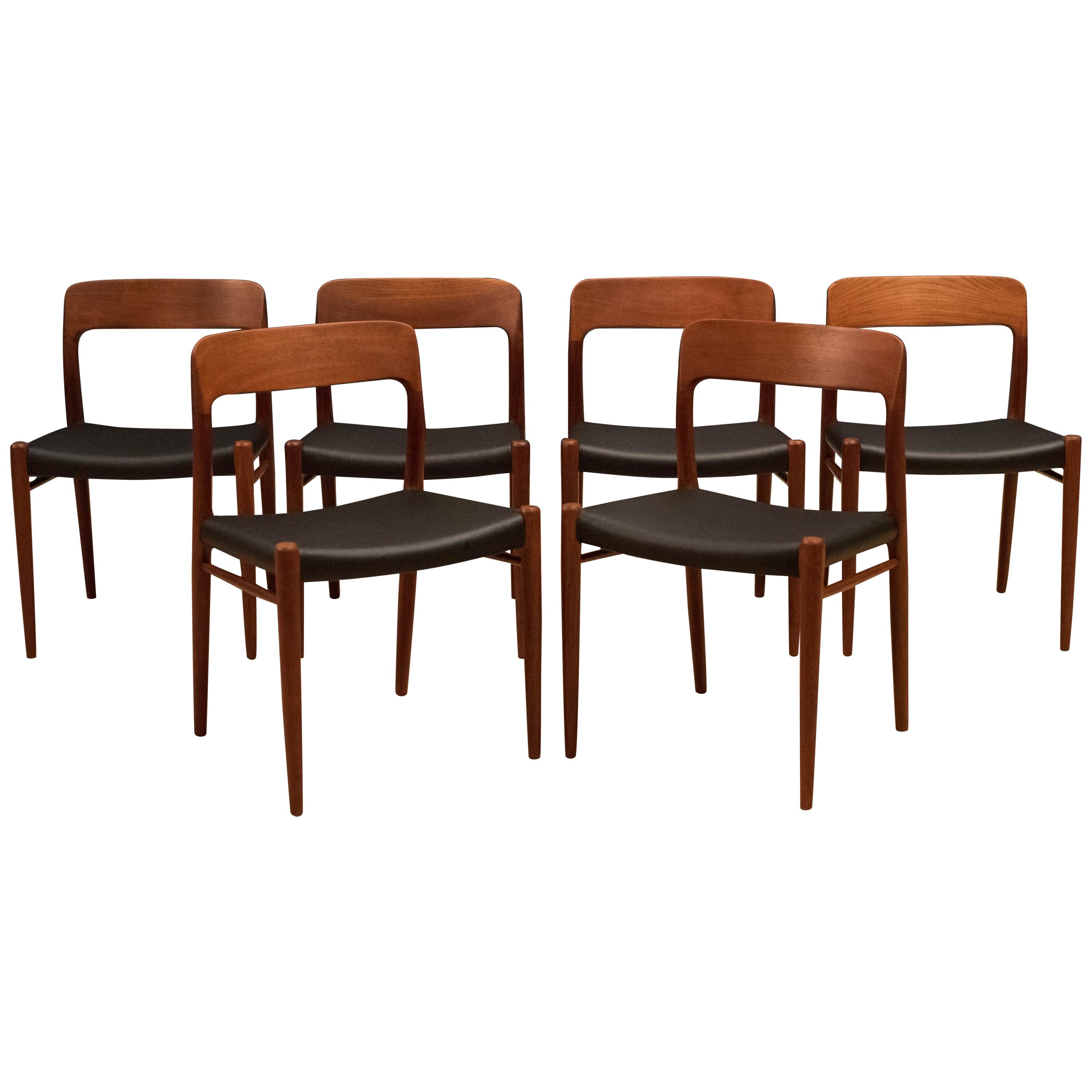Danish Set of Six Teak Niels Moller 75 Dining Chairs