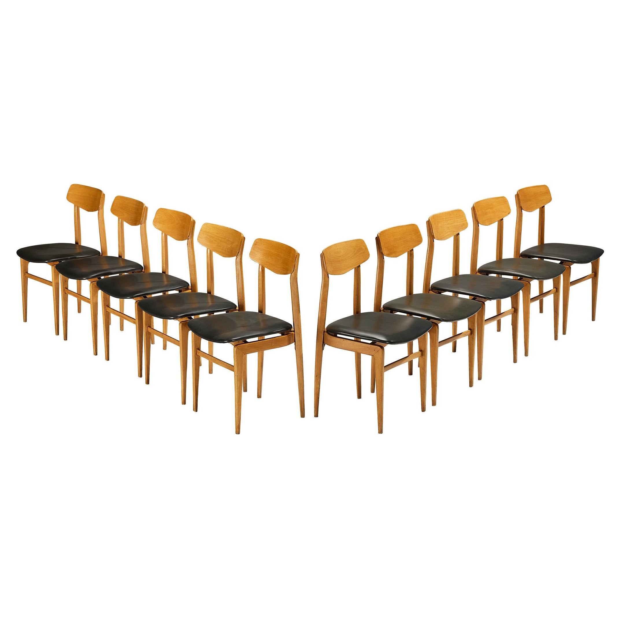 Danish Set of Ten Danish Sculptural Chairs in Blonde Wood