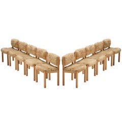 Danish Set of Ten Dining Chairs in Oak and Sheepskin