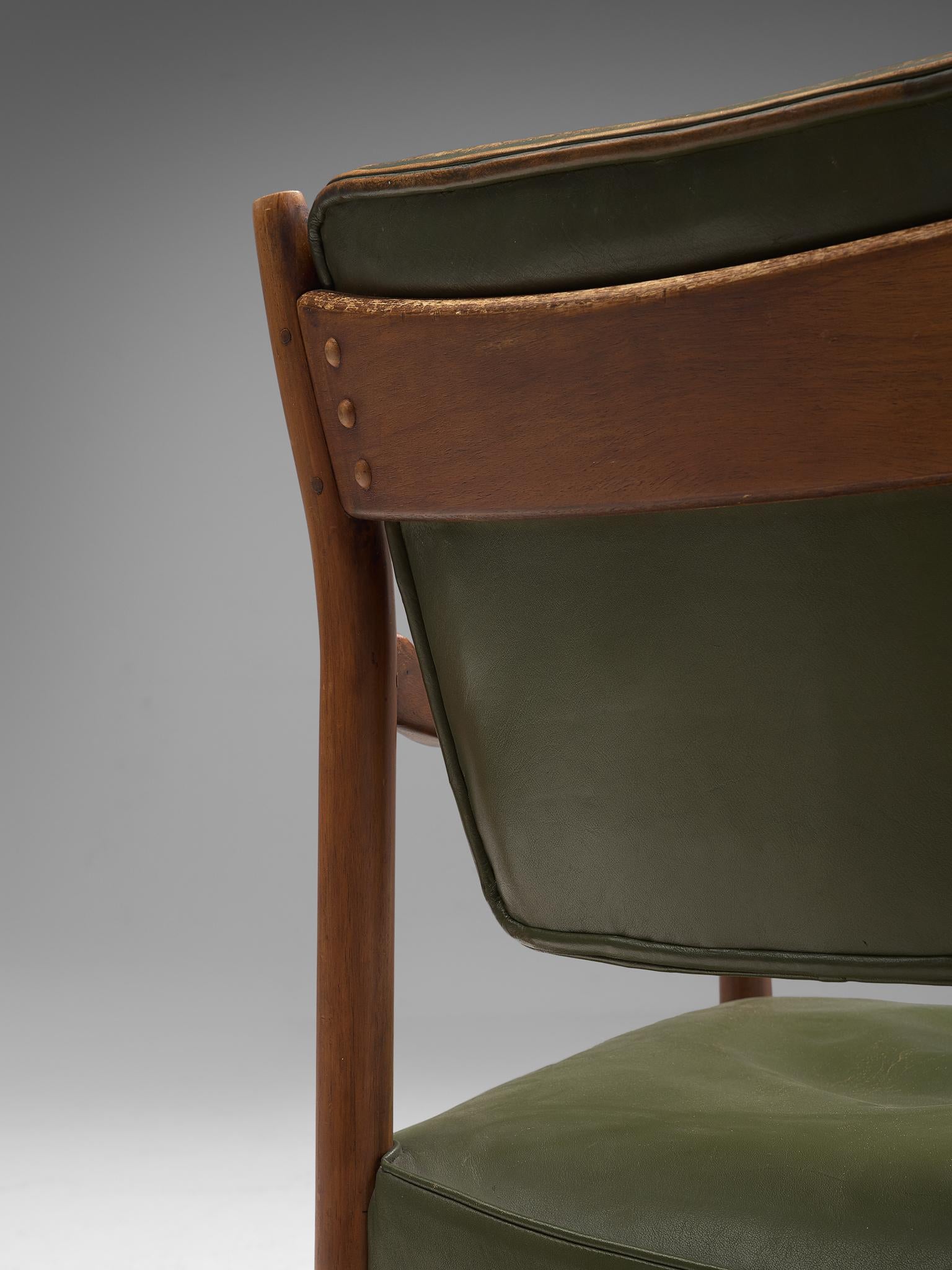 Danish Set of Twelve Dining Chairs in Olive Green Leather 2