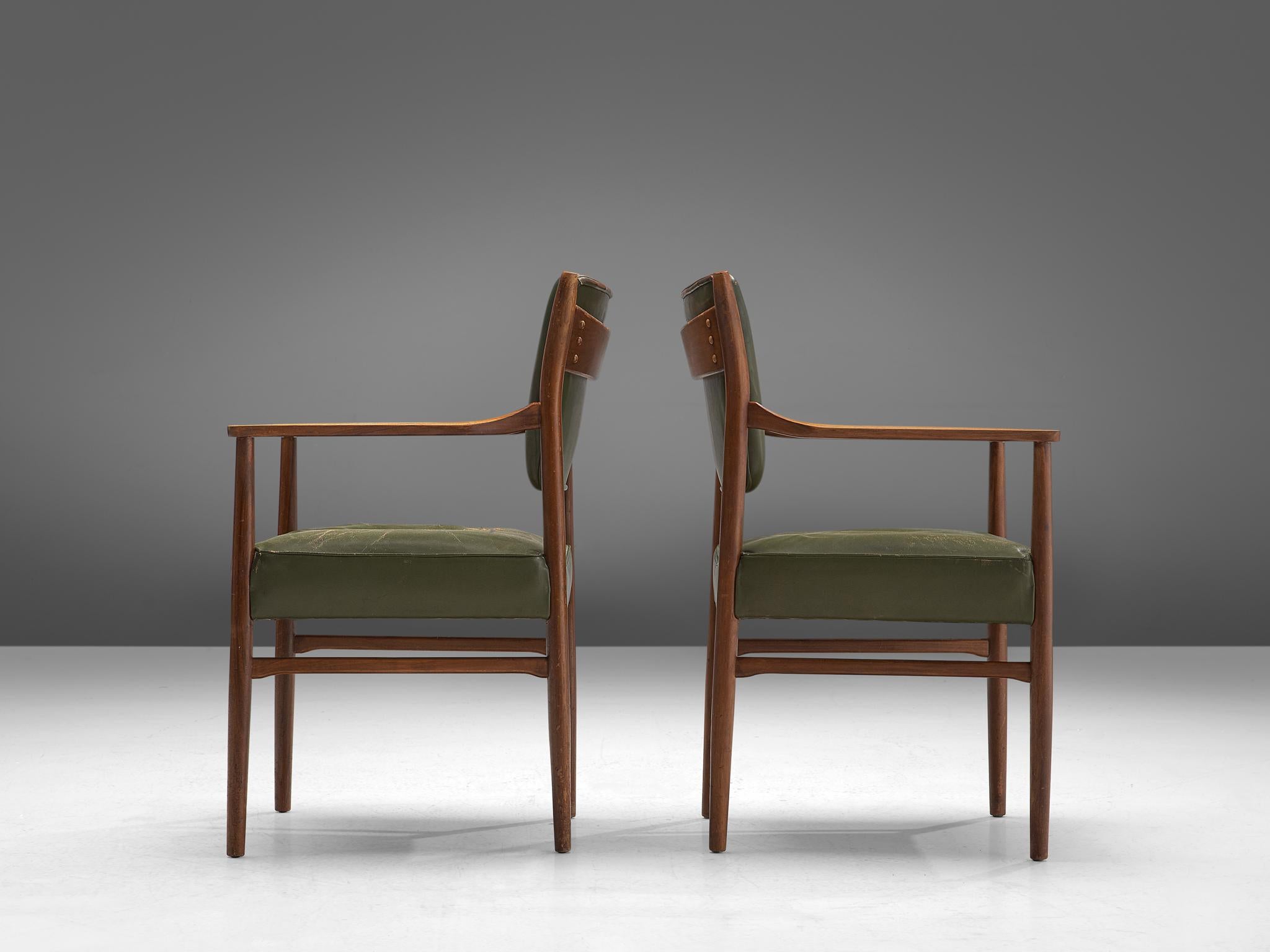 Mid-20th Century Danish Set of Twelve Dining Chairs in Olive Green Leather