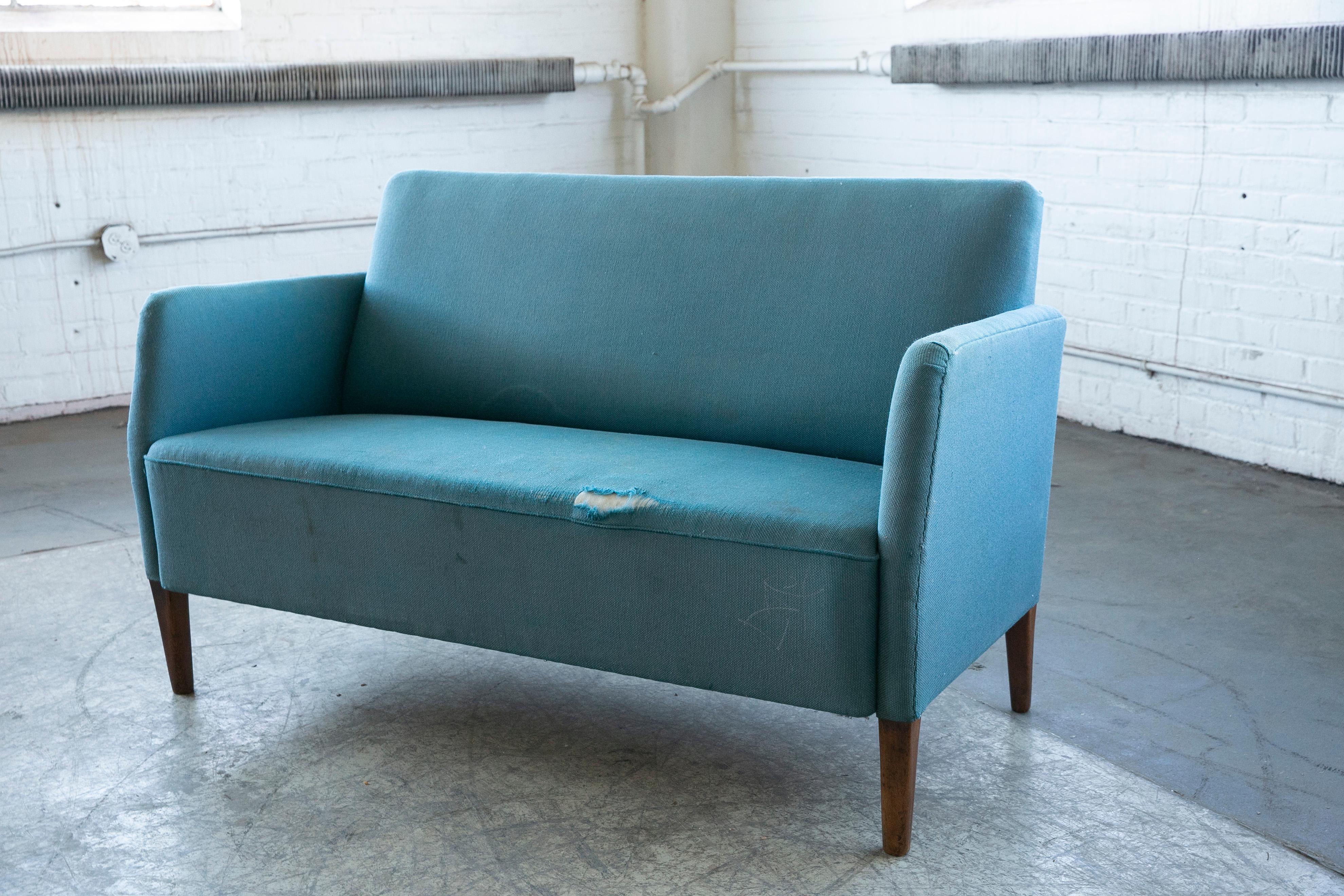 Wool Danish Settee Ca 1950's in the Style of Orla Mølgaard-Nielsen For Sale