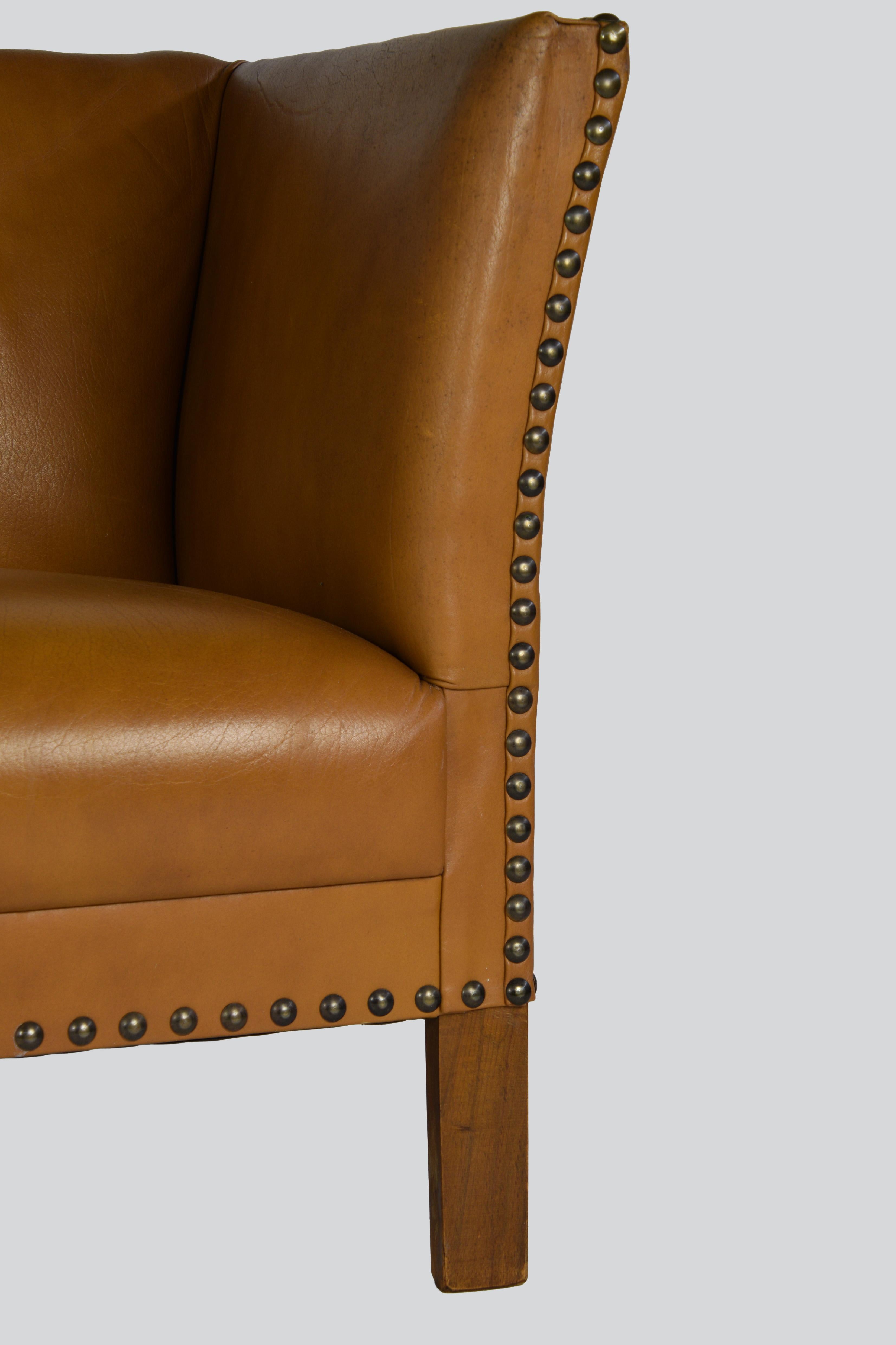 Other Danish Settee in Caramel Nappa, Brass Nailed Upholstery, Made in Denmark in 1940