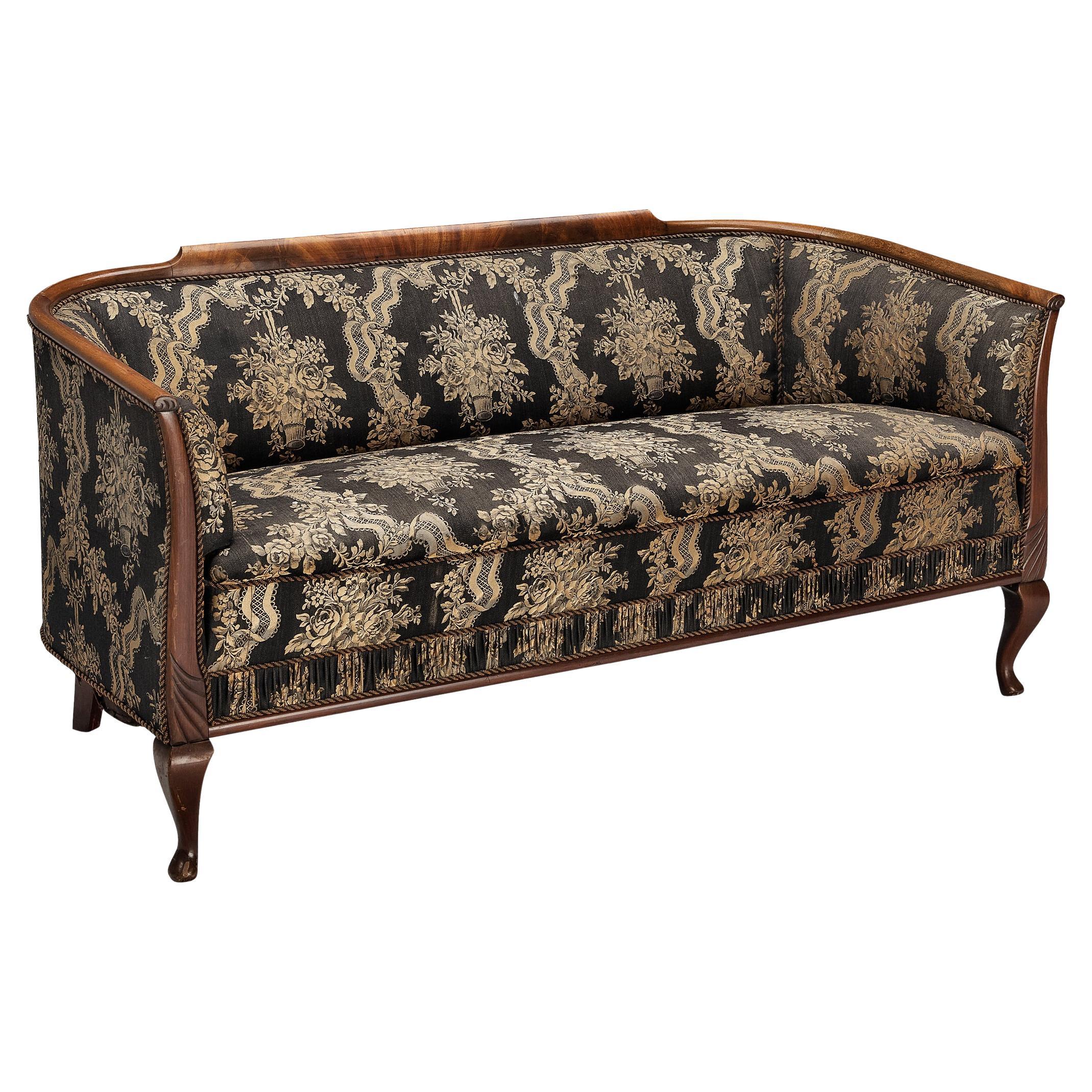 Danish Settee in Floral Upholstery For Sale