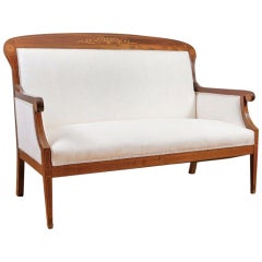 Antique Settee Sofa/ Loveseat in Cuban Mahogany with Satinwood Inlays, Denmark, c. 1900