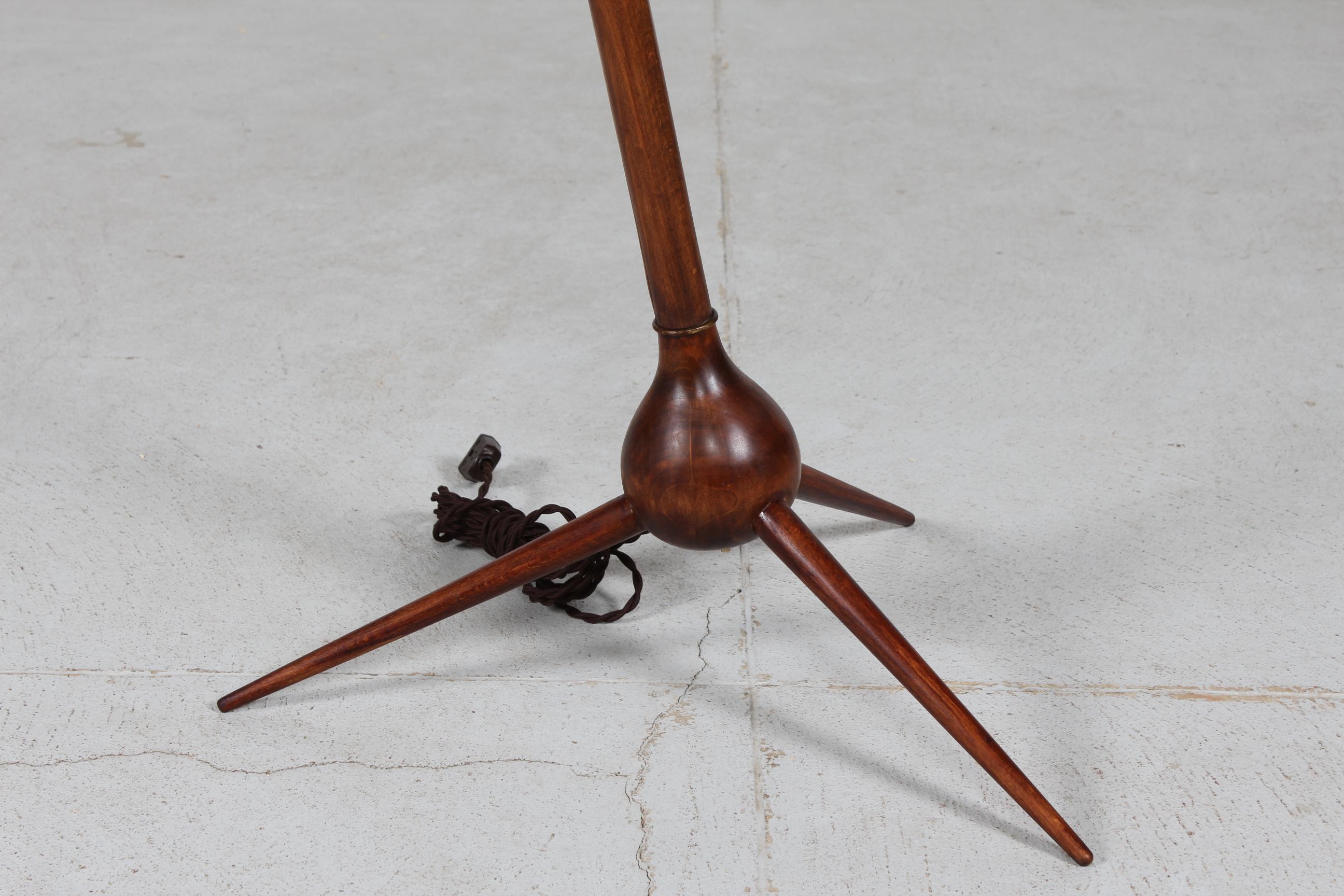 Stained Danish Severin Hansen Jr. Bridge Tripod Floor Lamp with Le Klint Shade 1950s For Sale