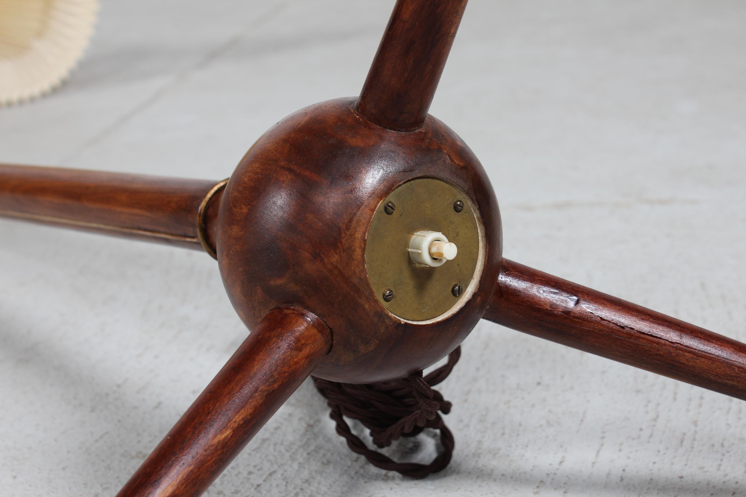 Beech Danish Severin Hansen Jr. Bridge Tripod Floor Lamp with Le Klint Shade 1950s For Sale