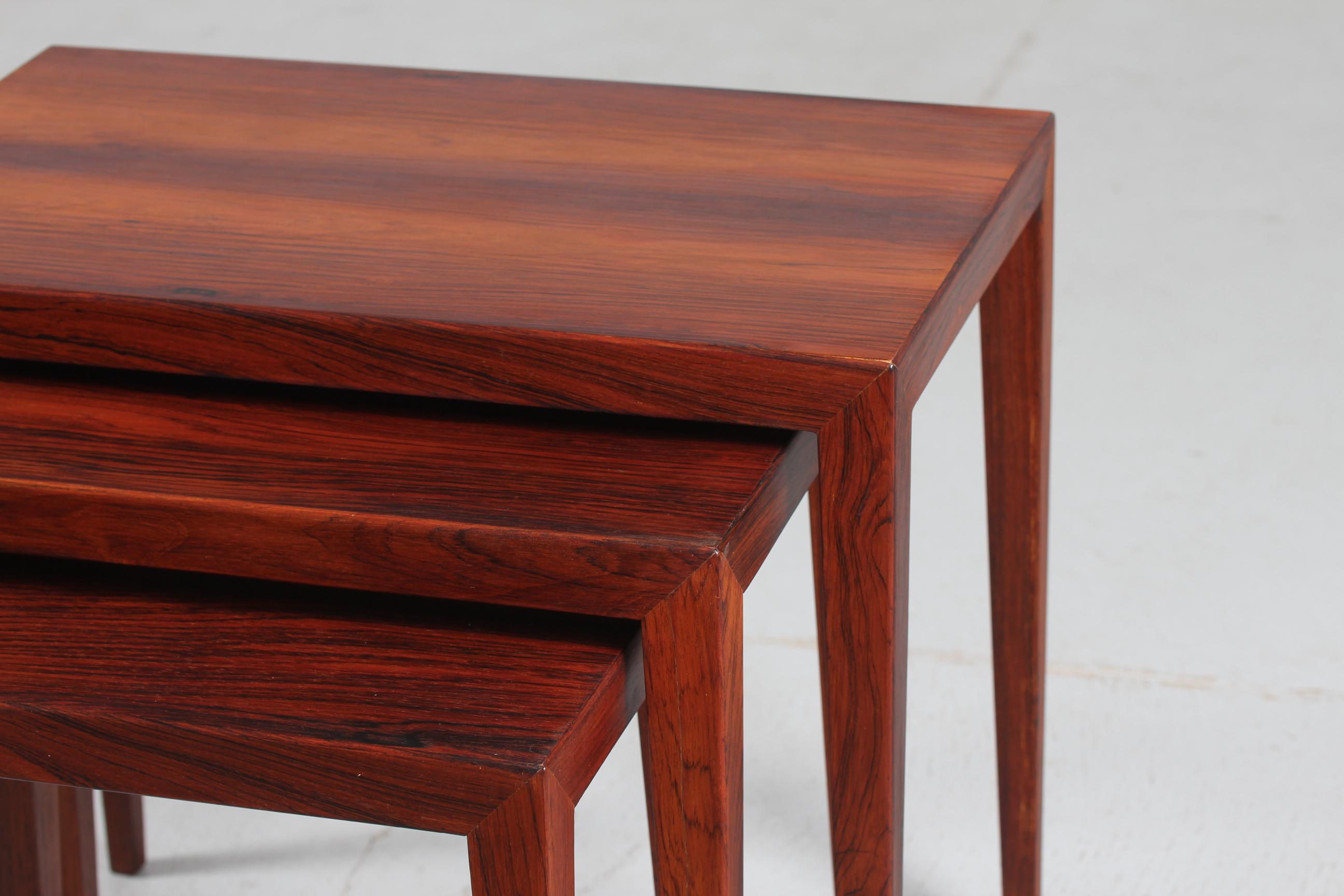 Mid-Century Modern Danish Severin Hansen Jr. Nesting Tables of Rosewood by Haslev Furniture, 1960s