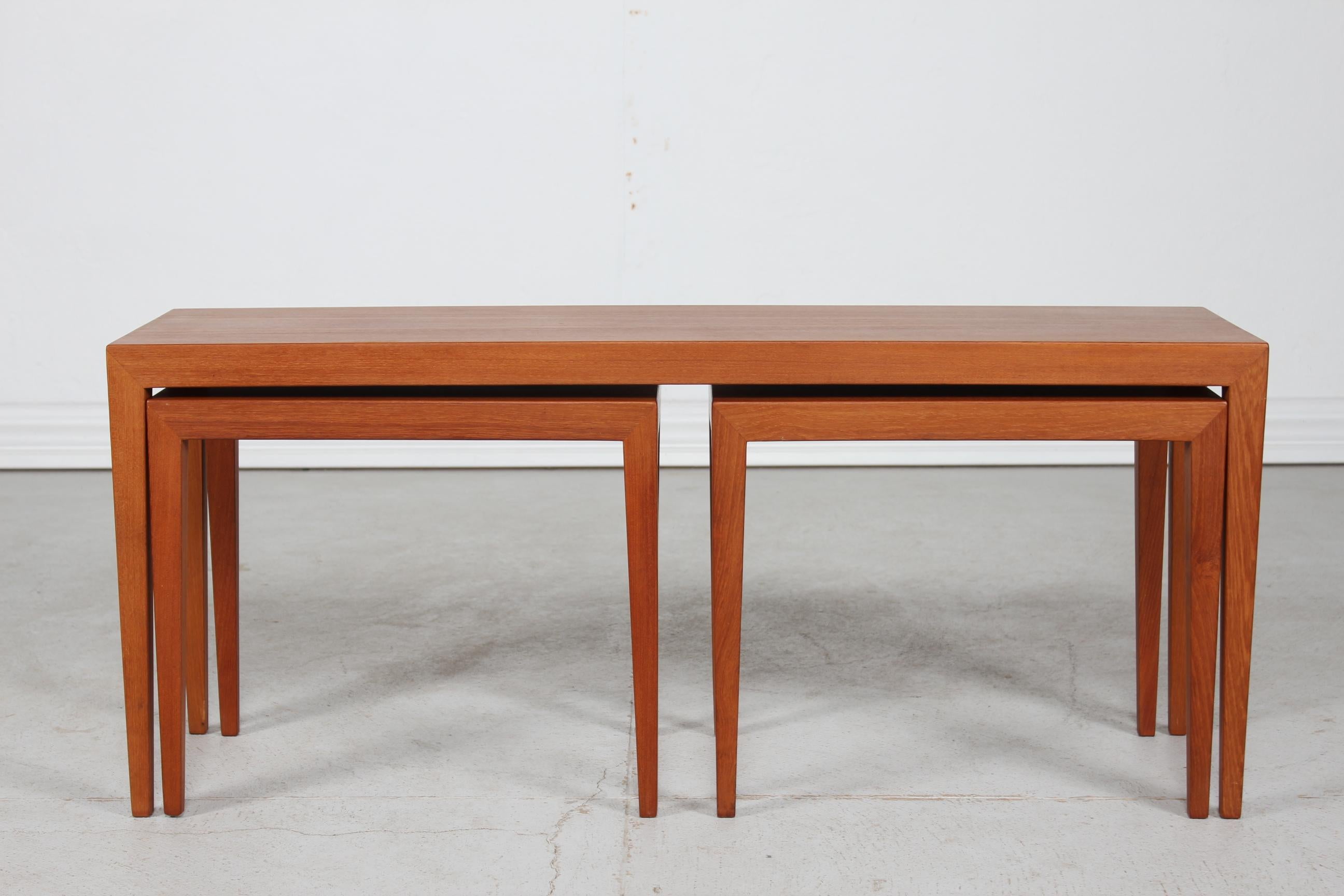 Teck Ensemble danois Severin Hansen tables gigognes oblongues en teck par Haslev Furniture des années 60 en vente
