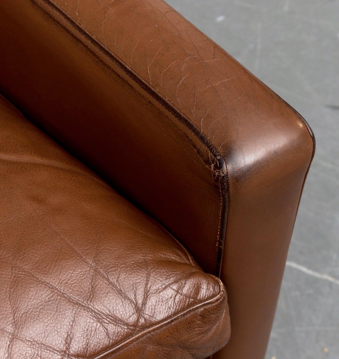 Mid-Century Modern Danish Shaker Three-Seat Leather Sofa