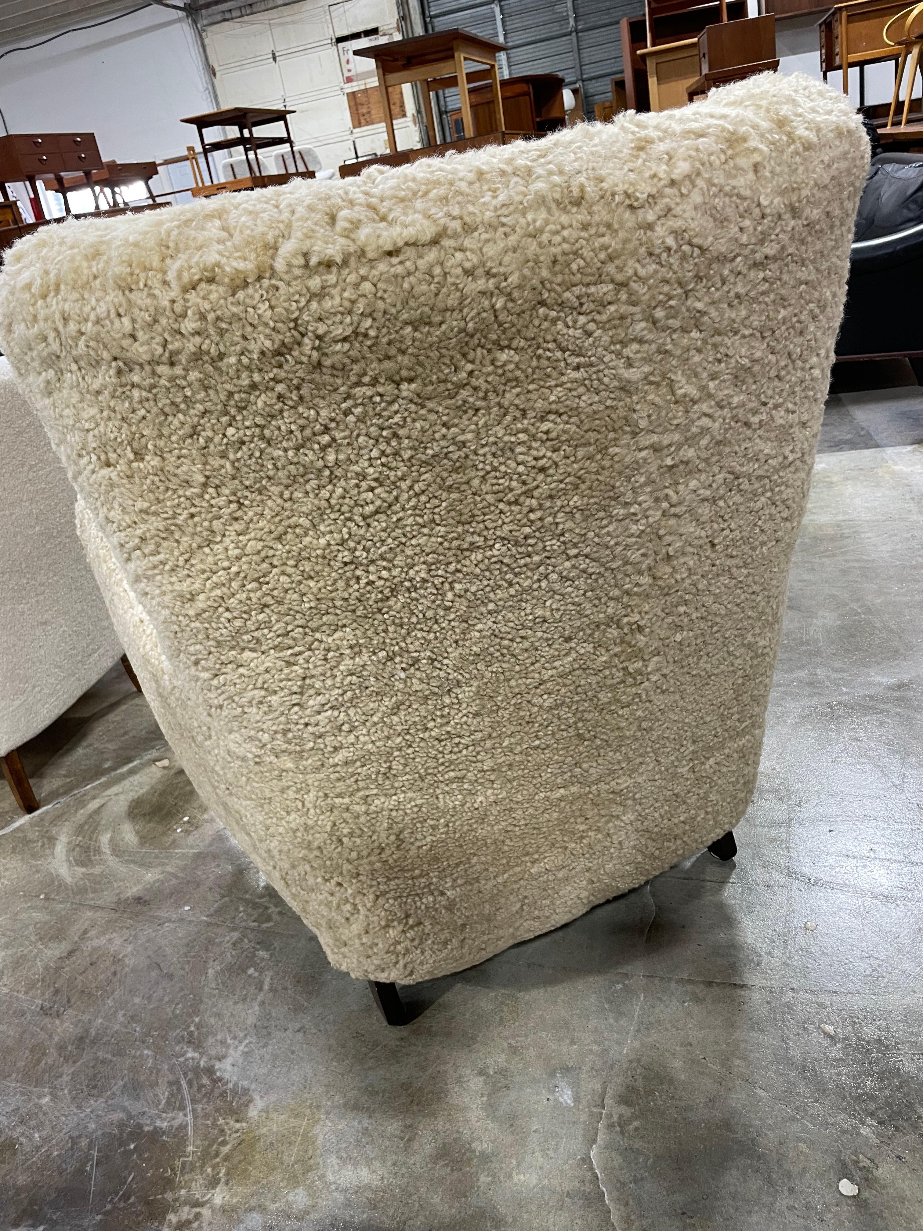 Danish Sheepskin Lounge Chair In Good Condition In Fort Lauderdale, FL